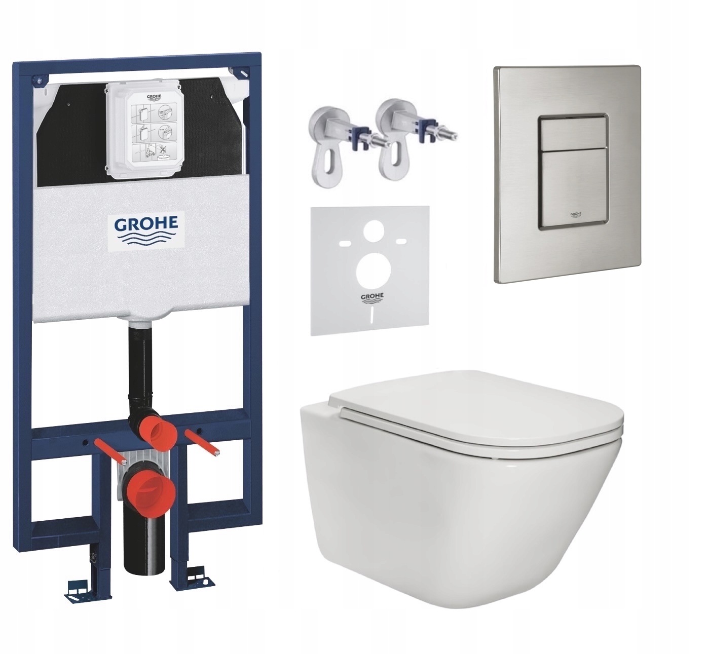 Stelaz Grohe Slim, Wc Miska Rim Roca Gap a tlačidlom nerezová oceľ matná
