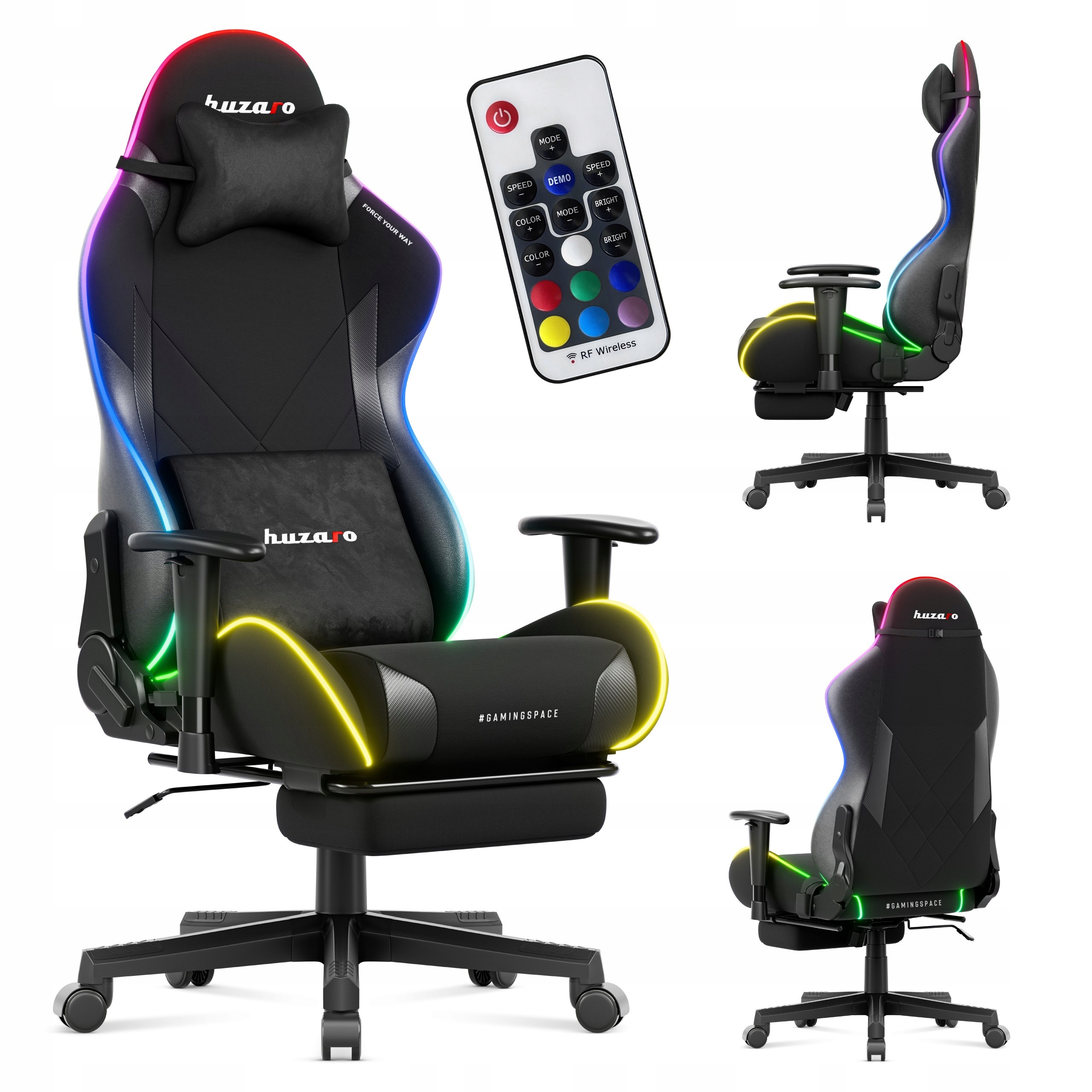 Herná stolička Huzaro čierna korčeková k počítaču, herná stolička Rgb Led