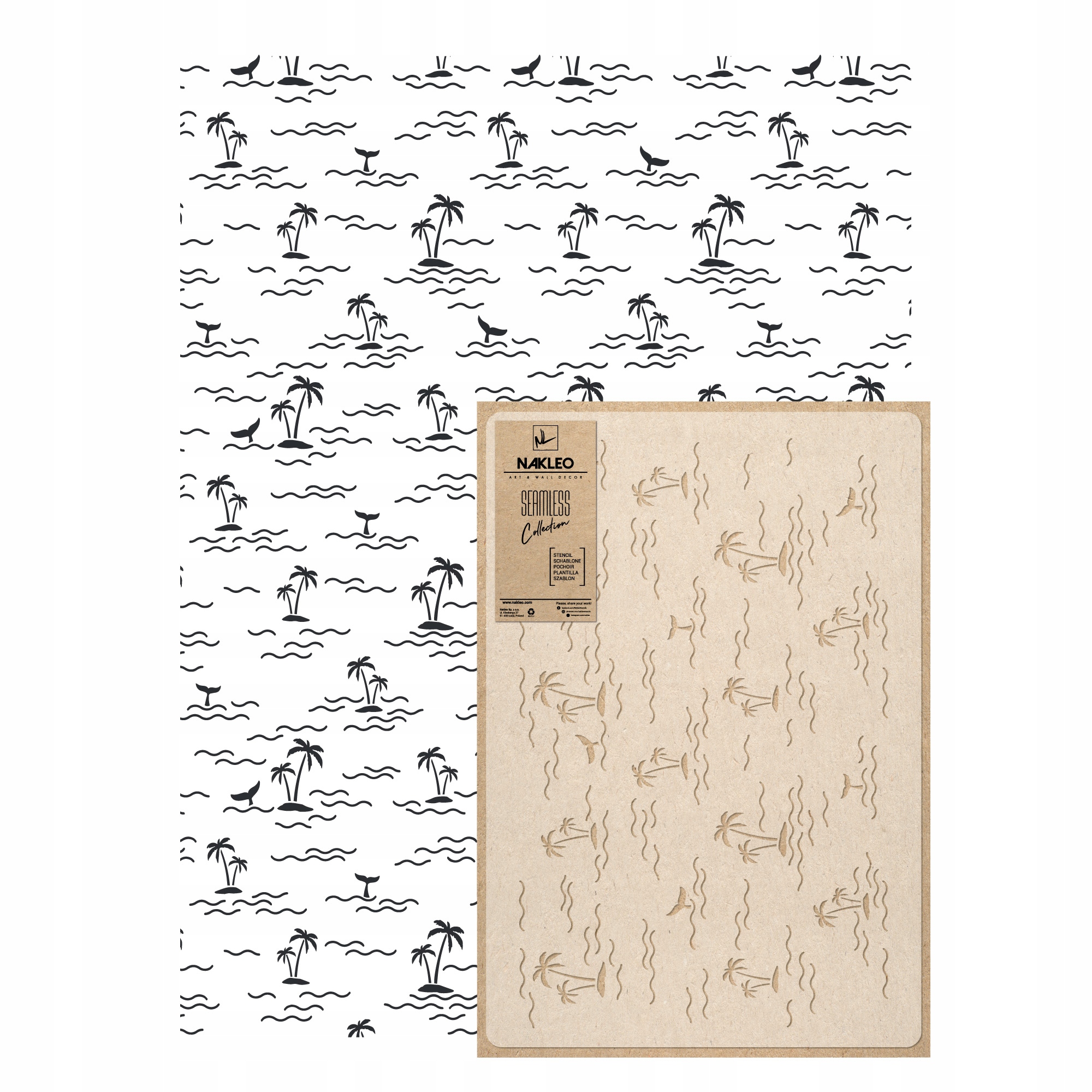 Opakovatelná malířská šablona Opakovaně Použitelný 59x95 cm Tapeta Oceán ostrovy Palmy