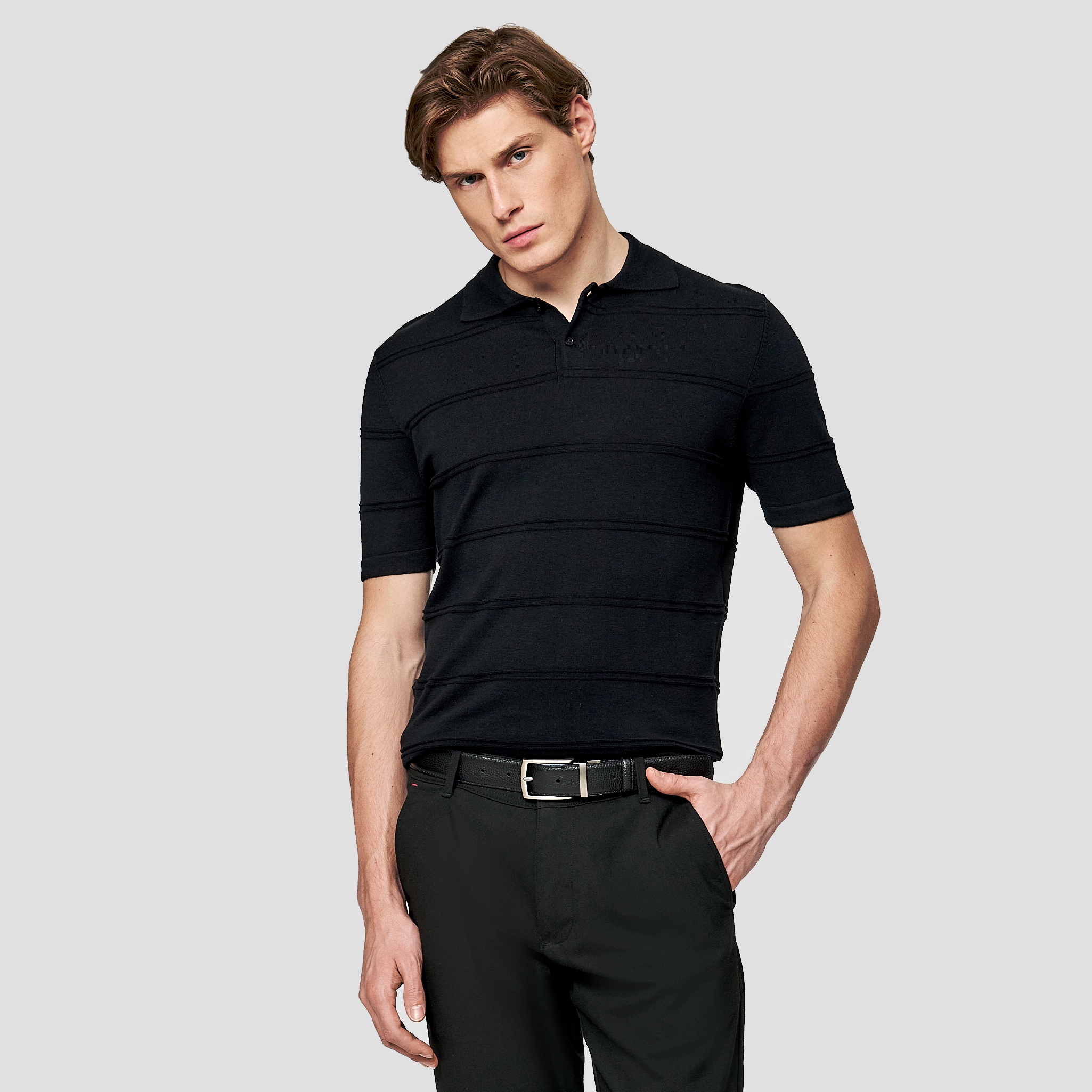 Černé bavlněné pánské polo tričko s strukturovaným vzorem Pako Lorente vel XL