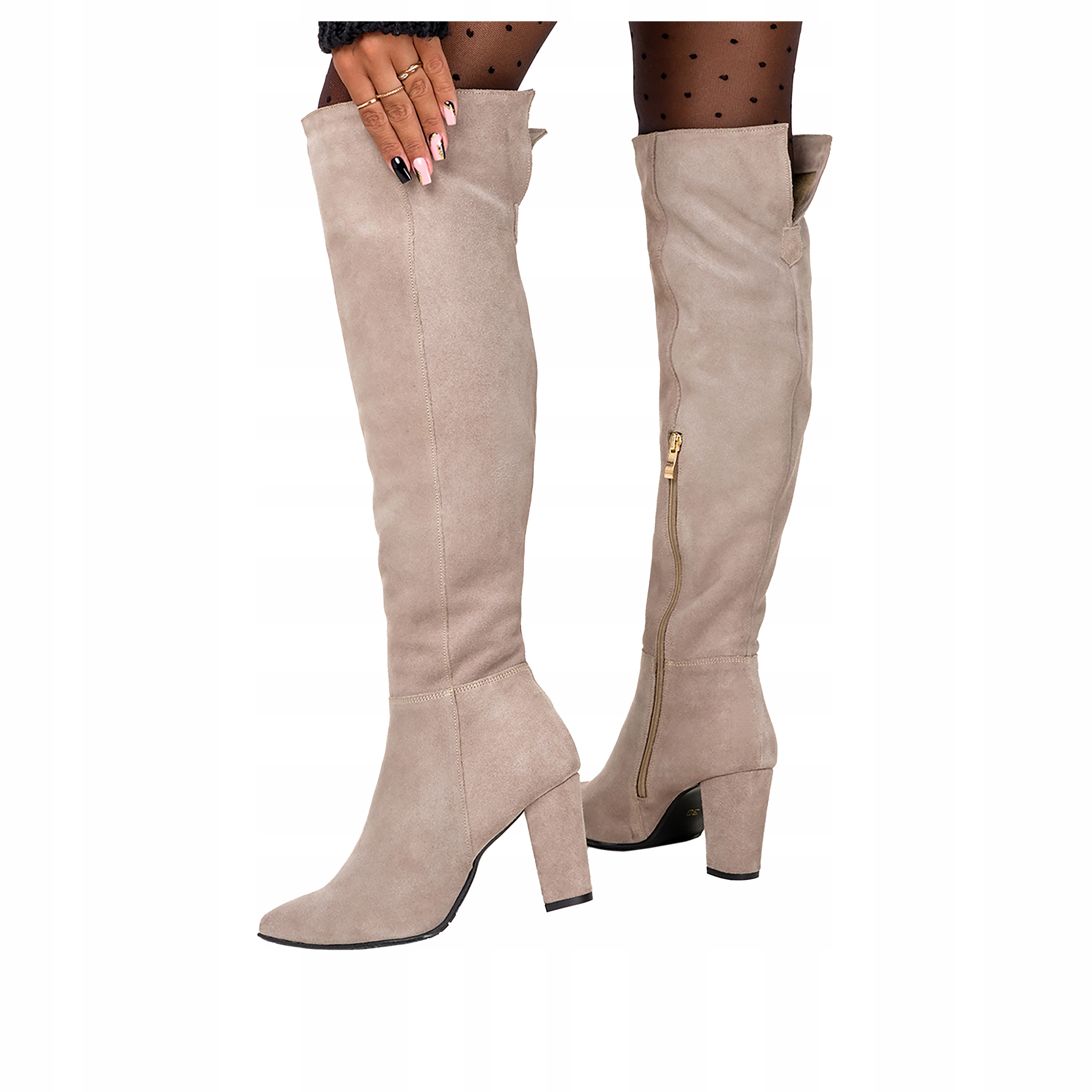 Dámské Kožené Kozačky Pod Kolena Na Stabilním Podpatku, Módní Velikost 35