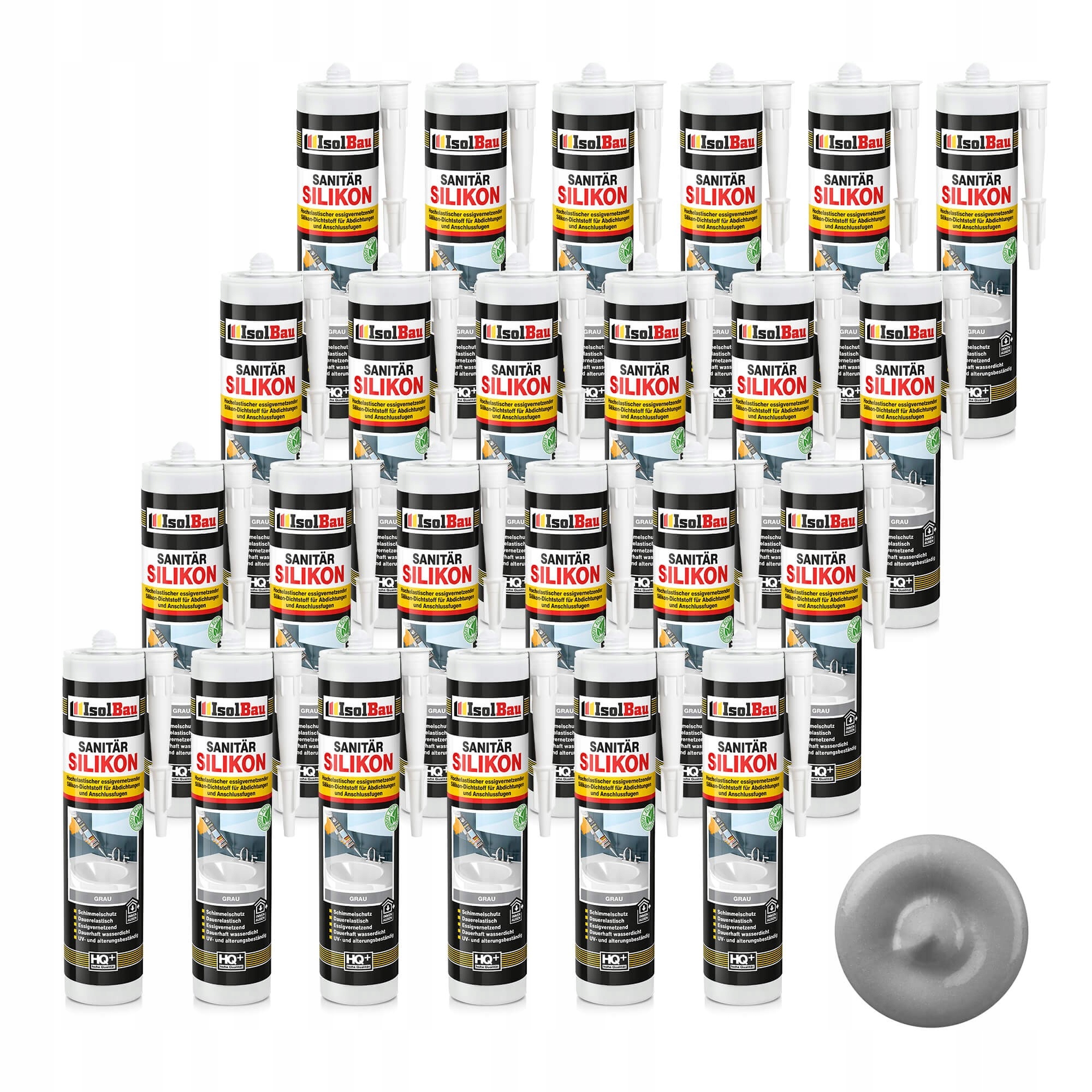 Šedý sanitární silikon IsolBau 24 x 300 ml Odolný vůči protiplísňový plísním