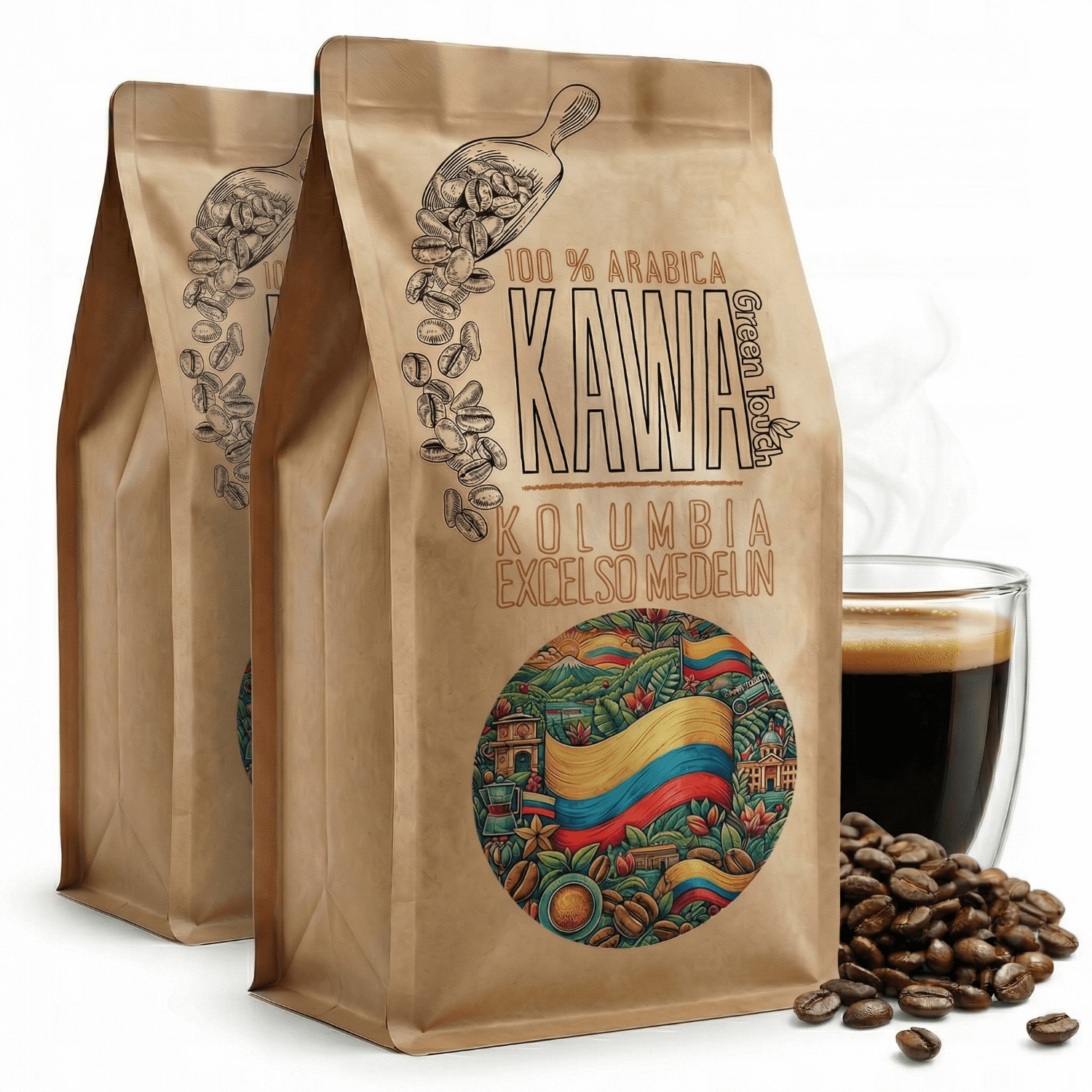 Kawa ziarnista Kolumbia Excelso Medelin arabica 2 kg Green Touch 1+1 kg