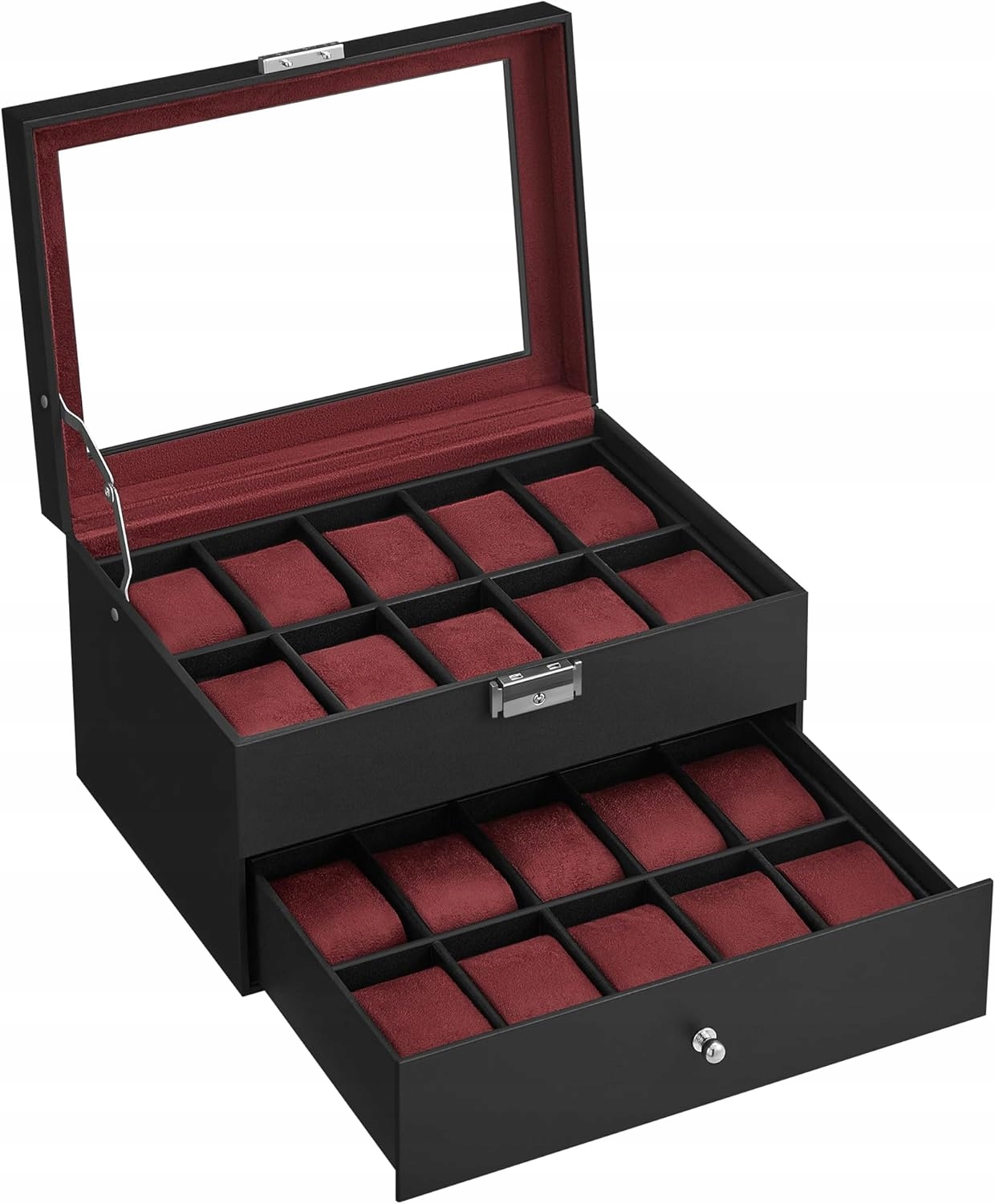 Songmics Krabička na hodinky 2 úrovně skleněná krytka organizér 20 Hodinek