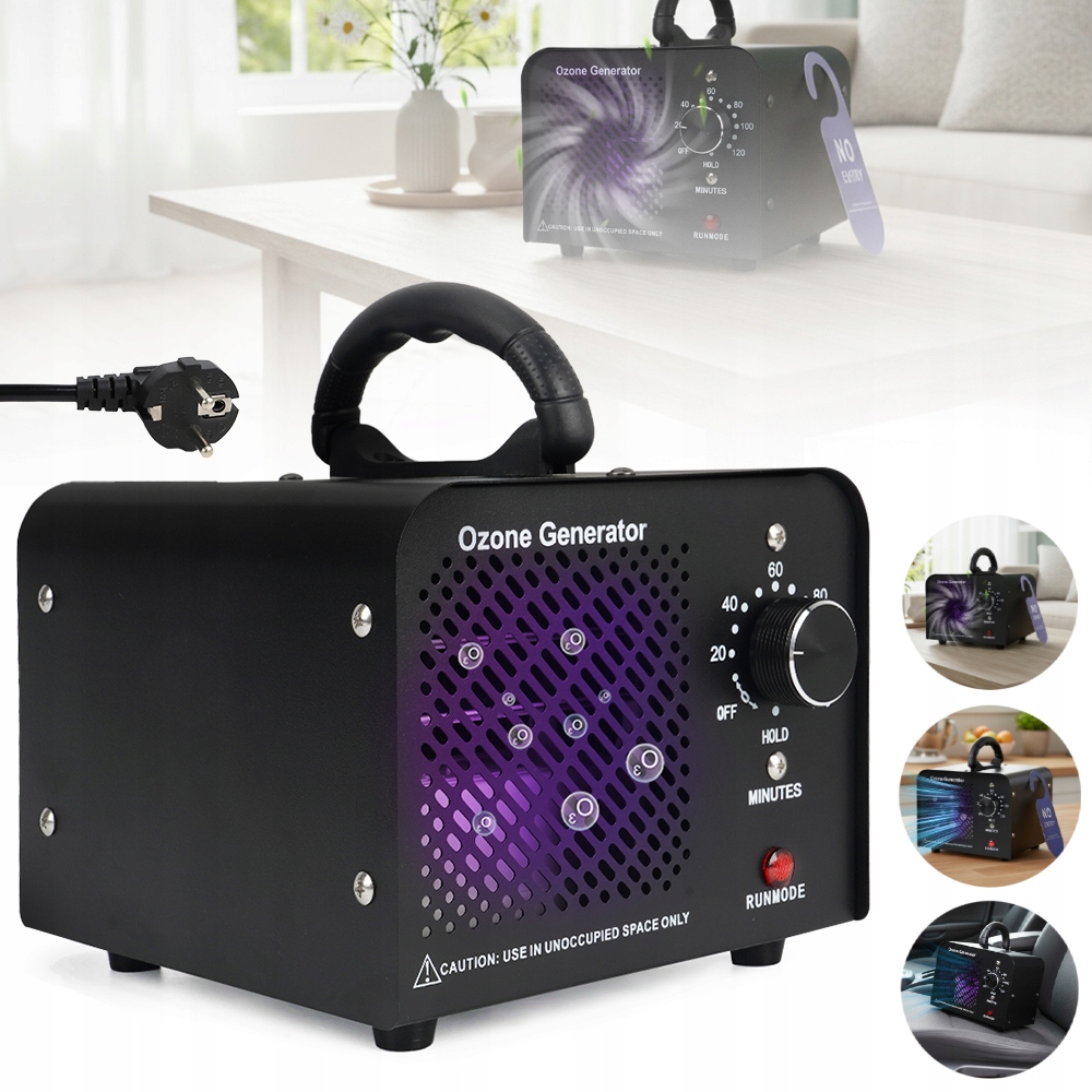 Generátor Ozonu 30,000 Mg/h S Časovačem 120 Min Průmyslový Černý 85 W