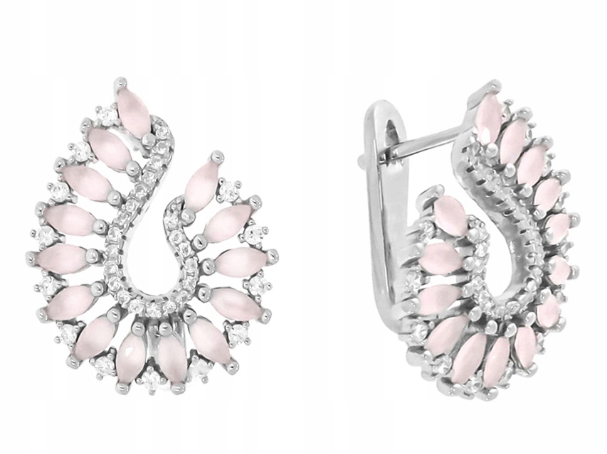 Stříbrné Náušnice se zirkony Velké růžové slzy Rhodiované Stříbro 925