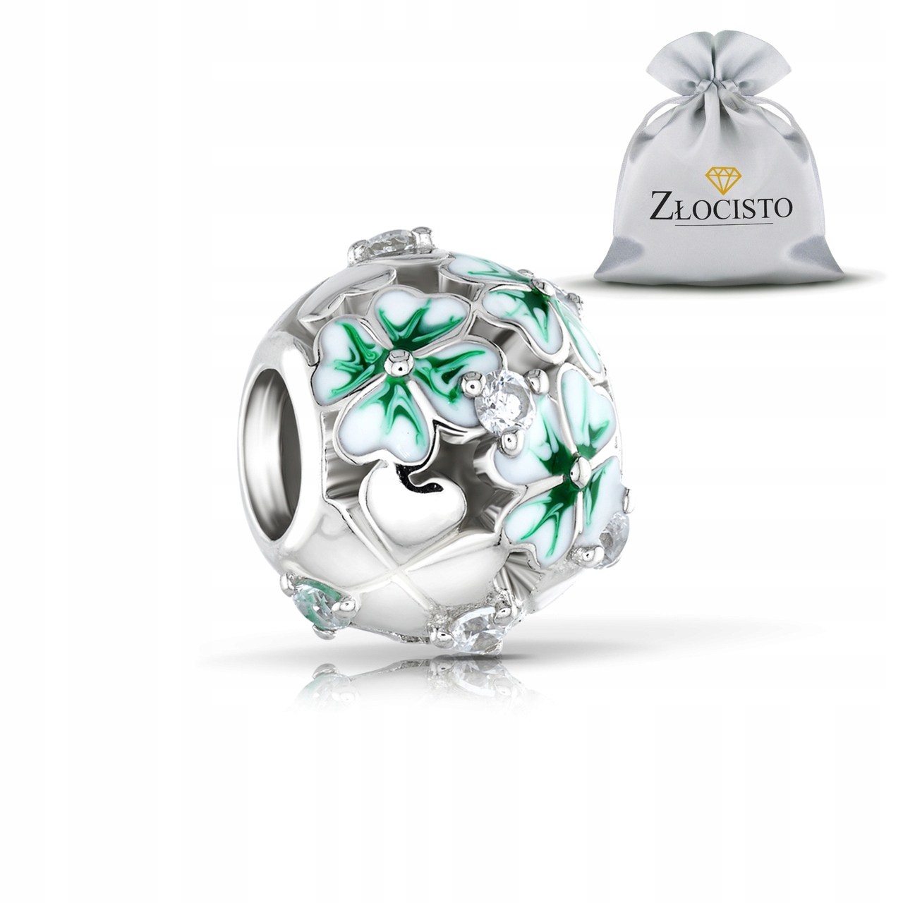 Stříbrný Přívěsek Kulička 925 Zelené Květy Beads