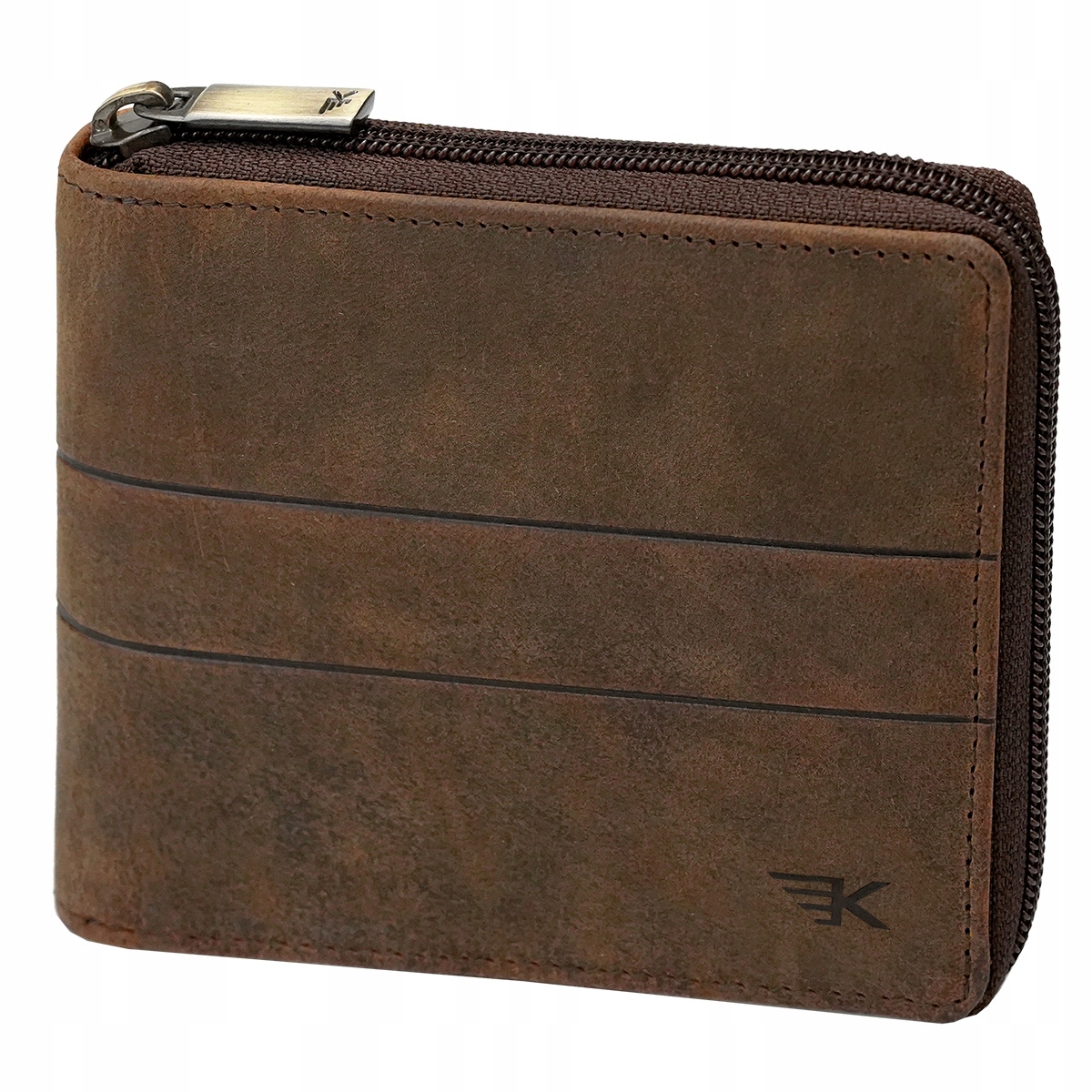 Kochmanski portfel męski skórzany zamykany na zamek suwak brązowy Rfid