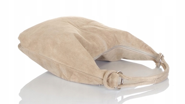 VERA PELLE Włoski mięciutki Zamszowy worek TOREBKA SKÓRZANA ZD4 Kolor beżowy