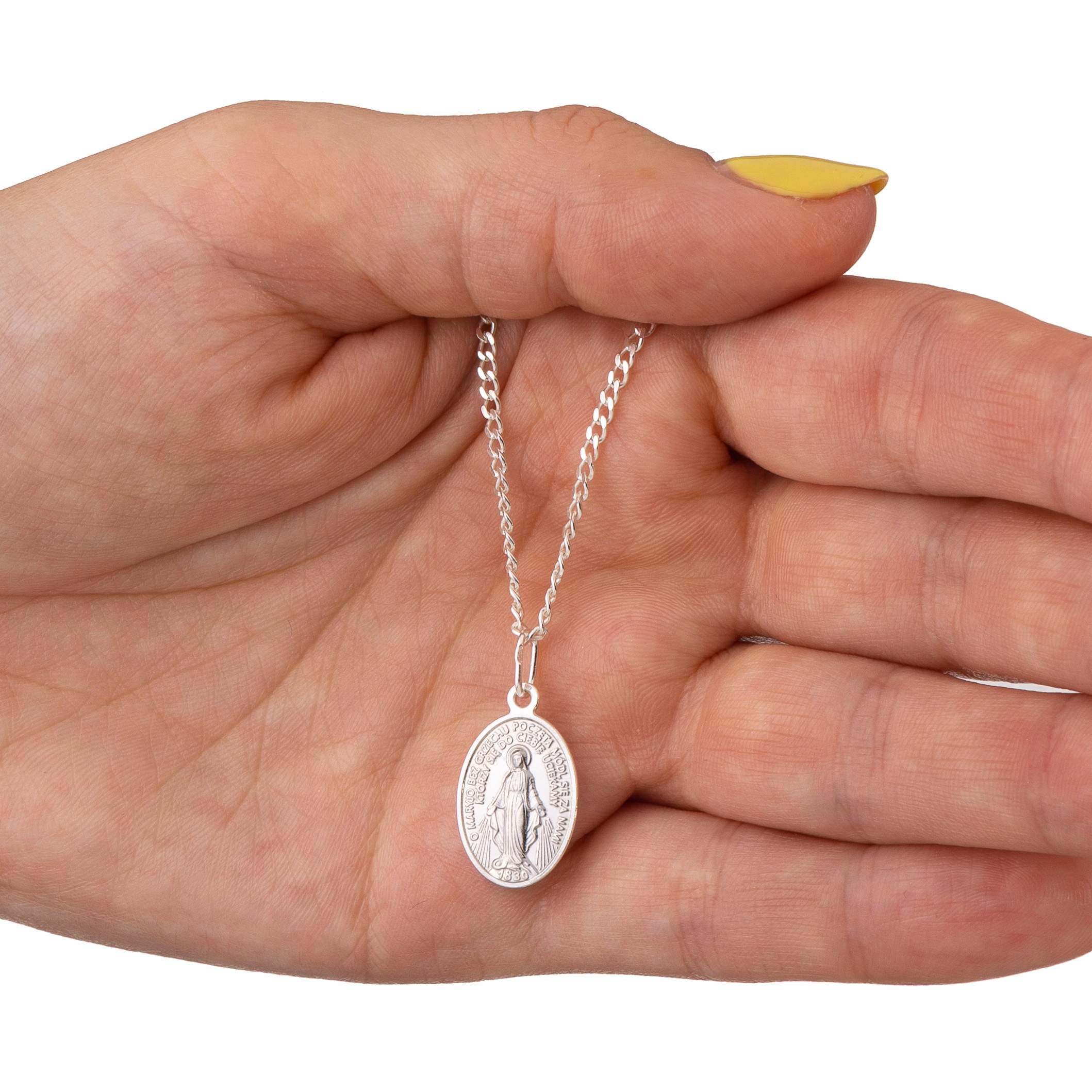 ŁAŃCUSZEK CUDOWNY MEDALIK SREBRNY KOMUNIJNY 925 Długość całkowita 45 cm