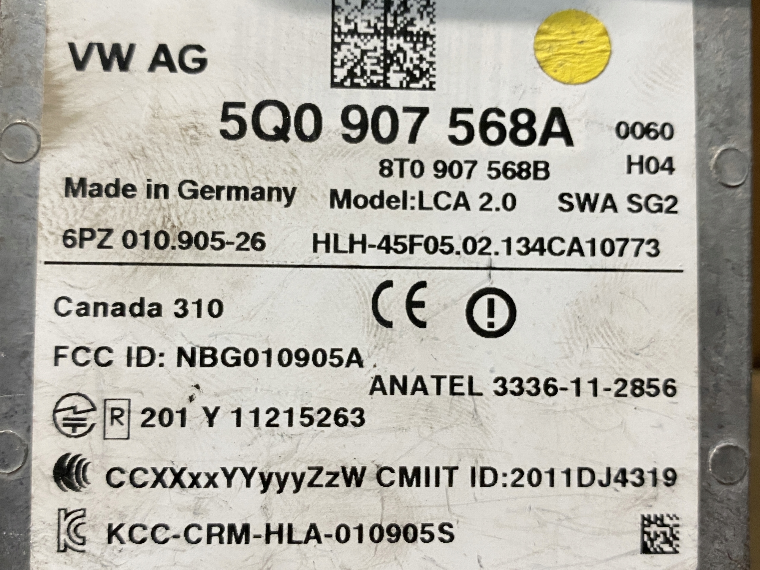 AUDI A3 8V ASYSTENT changes supports left 5Q0907568A