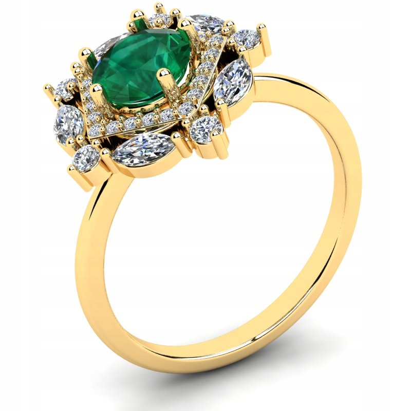 

Pierścionek Złoty Błyszczący Z Zieloną Cyrkonią