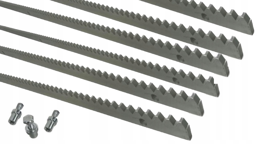 6 m kovová ozubená lišta 1 m, 8 mm pro pohon, pouzdra a šrouby součástí balení