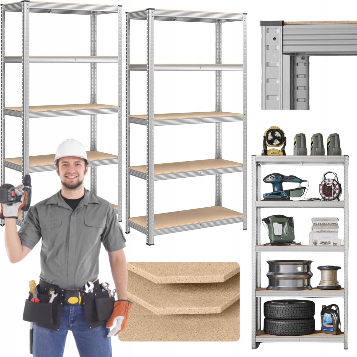 Sada 2 kovových garážových regálů 5 Polic Zásobník na nářadí Krabice