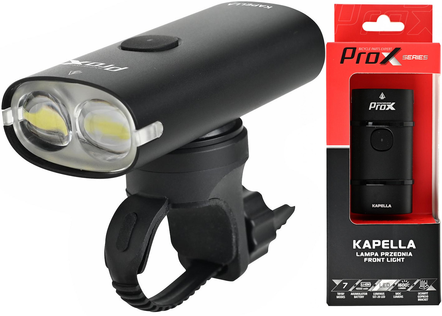 Lampka Przednia Prox Kapella 1600Lm 4000mAh Power Bank Garmin Mount Usb C