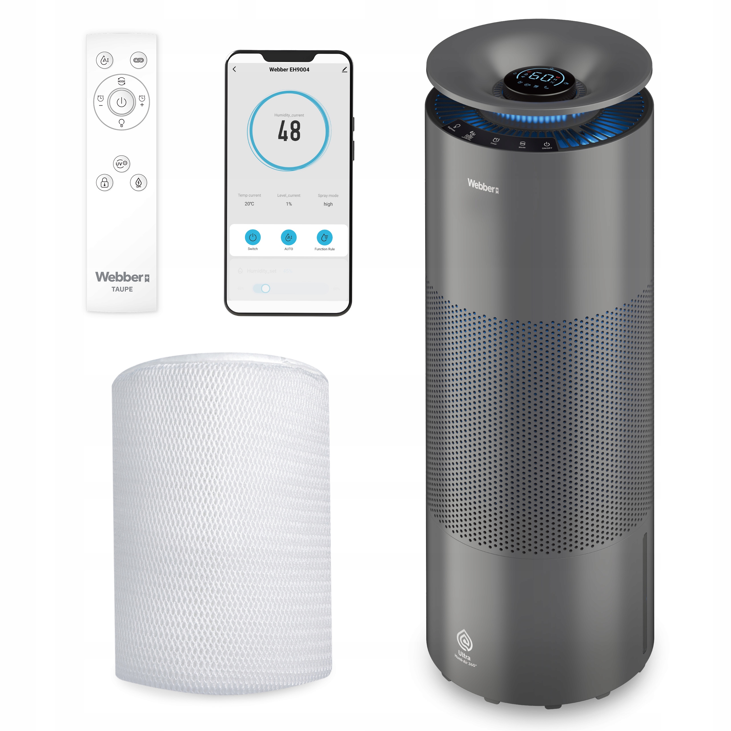 Evaporační zvlhčovač Webber EH9004 Taupe Uv-c WiFi Ultra-humi Air 360° 8L