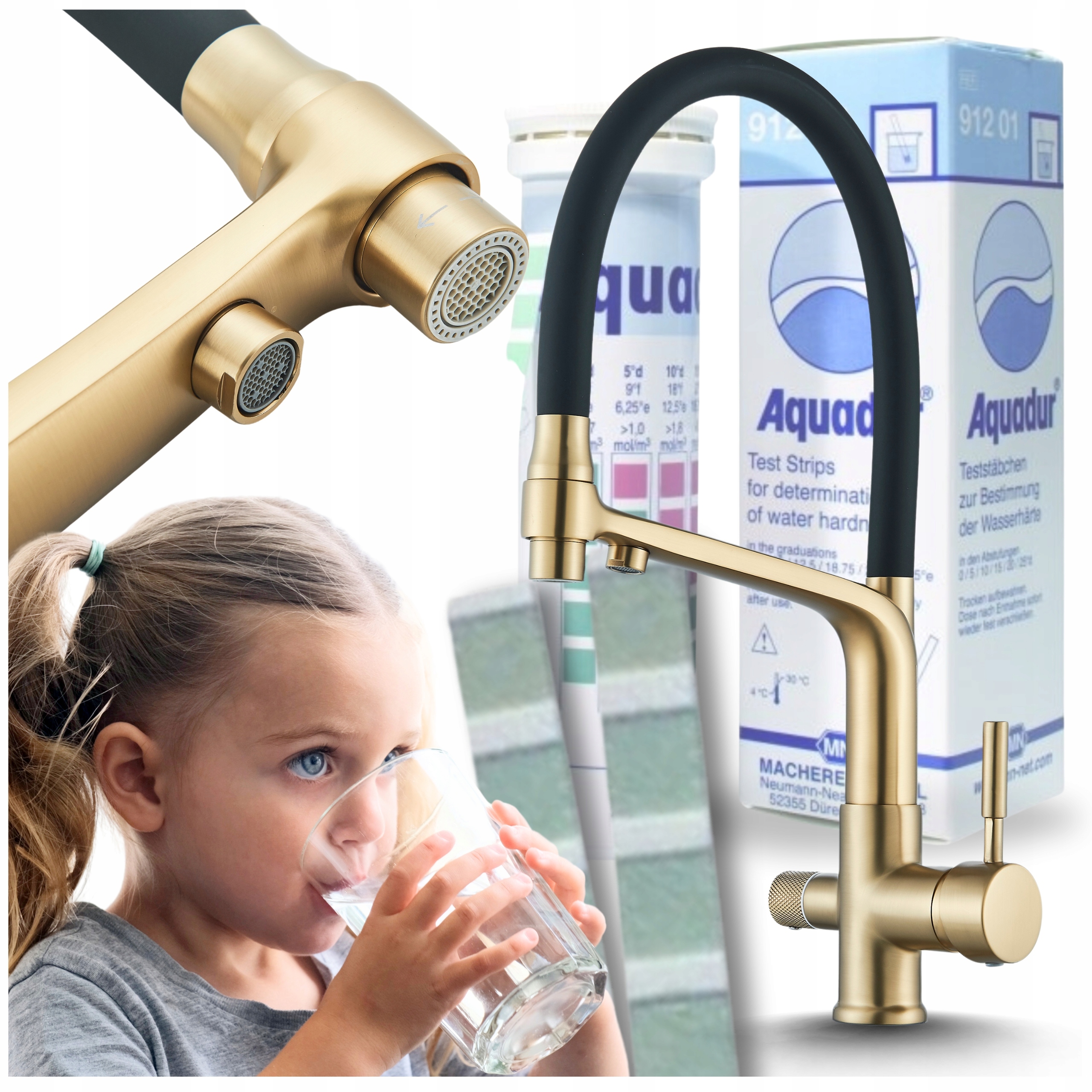 Kuchyňská Baterie Třícestná S Vytahovací Sprcha Zlatá Vodní Baterie Do Kuchyně S Filtrem