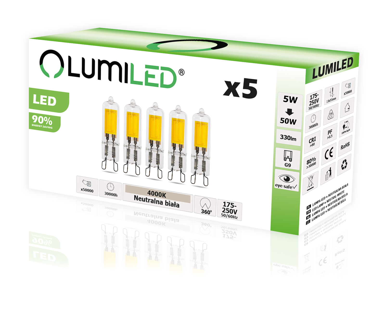 

5x Żarówka Led G9 Kapsułka 5W 50W 4000K Lumiled