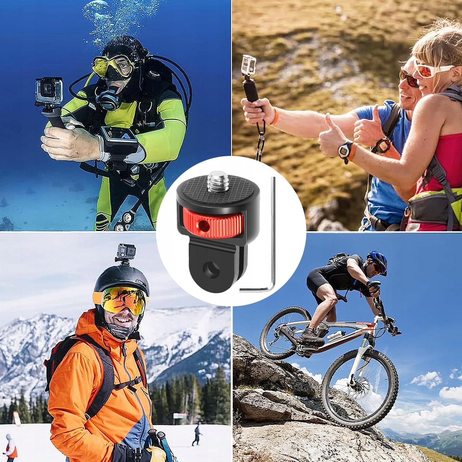 BEGPOEE Adapter Do Statywu 360° 2 Sztuki Do Kamer GoPro Sjcam Action — miniatura 2