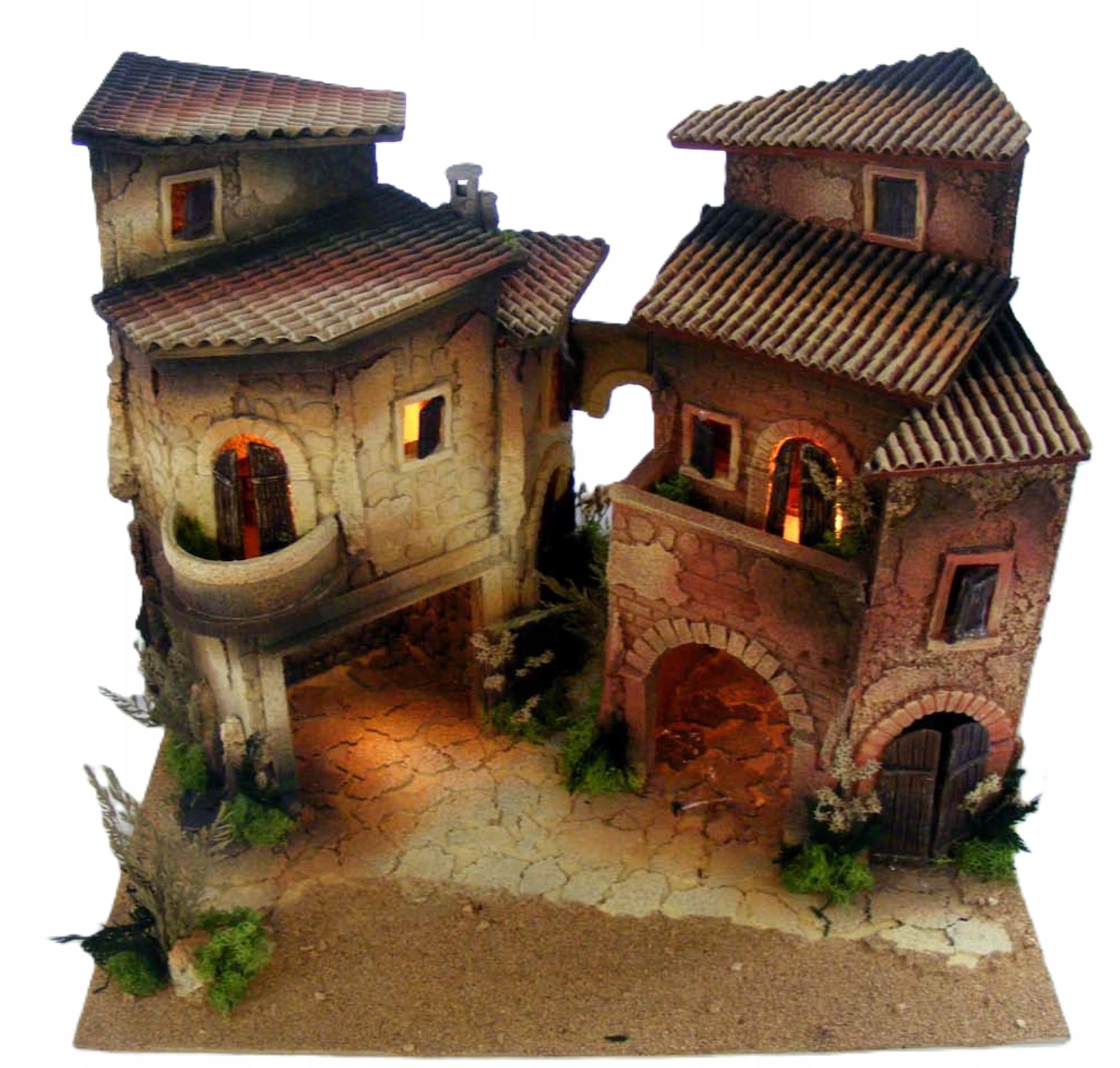 Kamenné domy do vianočného betlehemu osvetlenie 40 cm vysoké až 6-8 cm