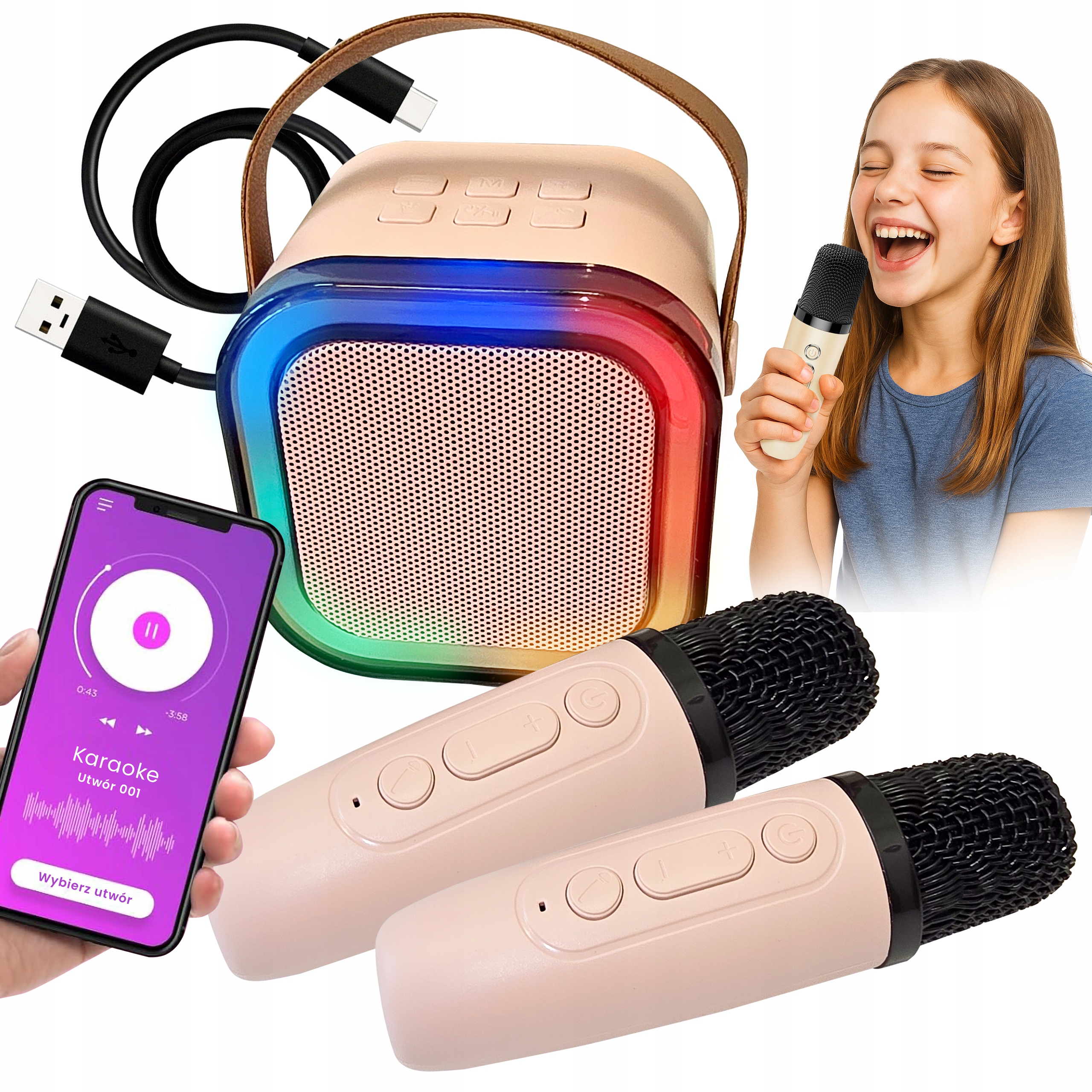2x MIKROFON BEZPRZEWODOWY ZESTAW KARAOKE DLA DZIECI Z GŁOŚNIKIEM BLUETOOTH