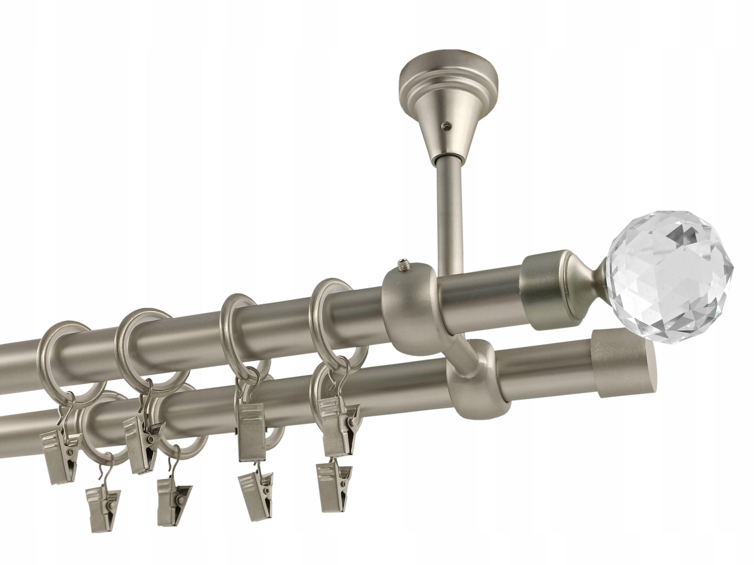Dvojitá Garnýž kovový stropní satén mix koncovek 19+19 mm 120 cm