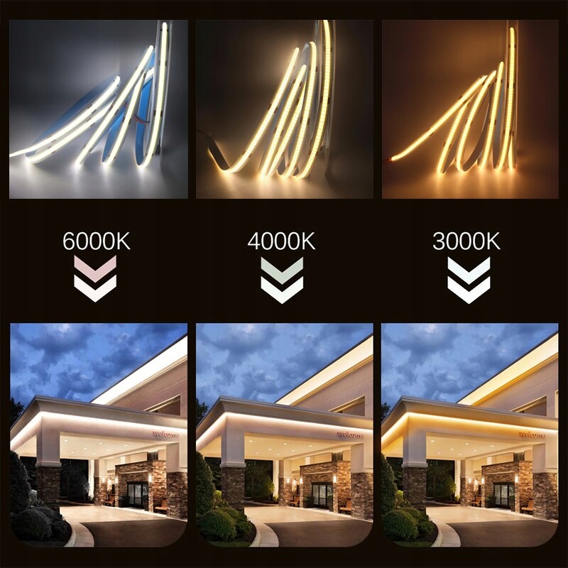 Zestaw Taśma LED COB 2m CIEPŁA | NEUTRALNA | ZIMNA Z PILOTEM I ZASILACZEM Jasność 1920 lm