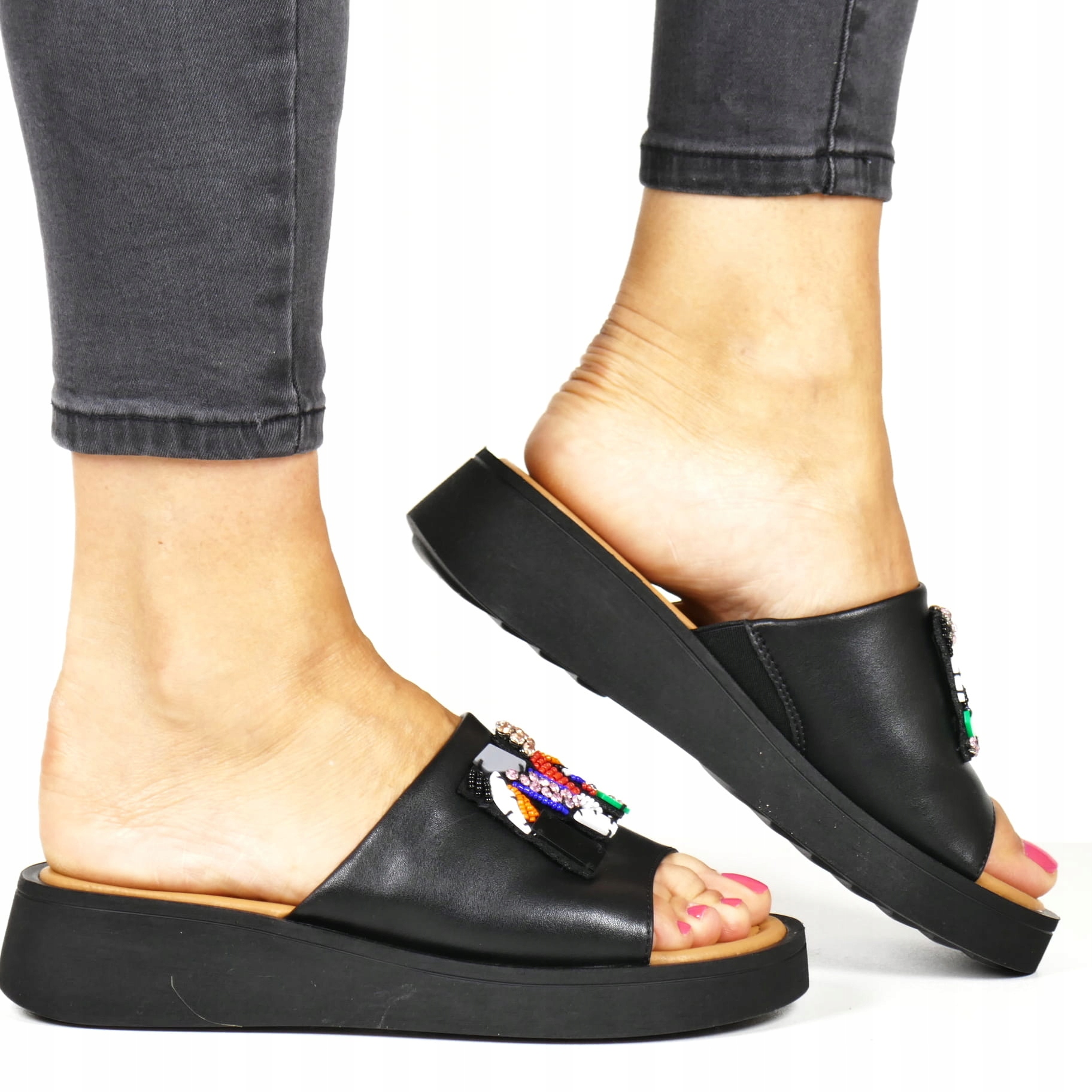 Dámské Nazouváky Na Koturně S Platformou, Černé, Klasické, Elegantní