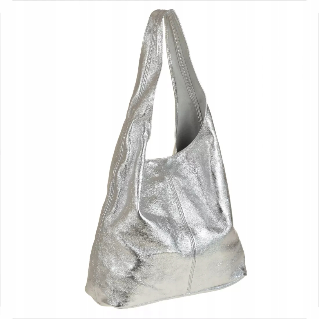 Taška kožená shopper stříbrná