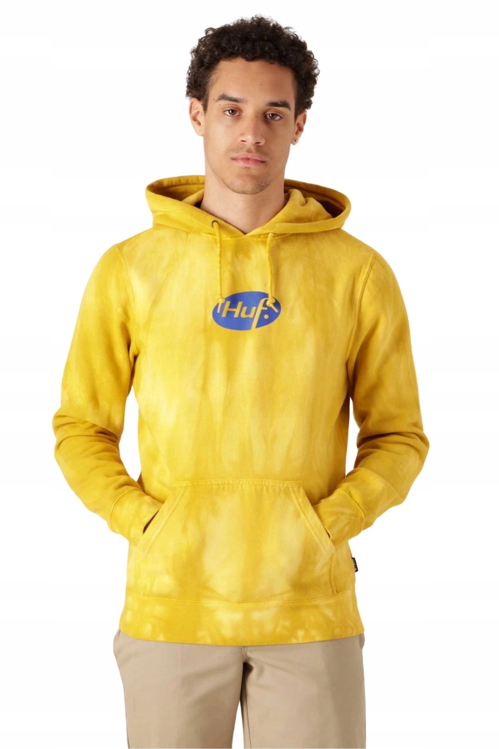 Pánská mikina s kapucí Huf Relax Tiedye, žlutá bavlna, módní vel. L