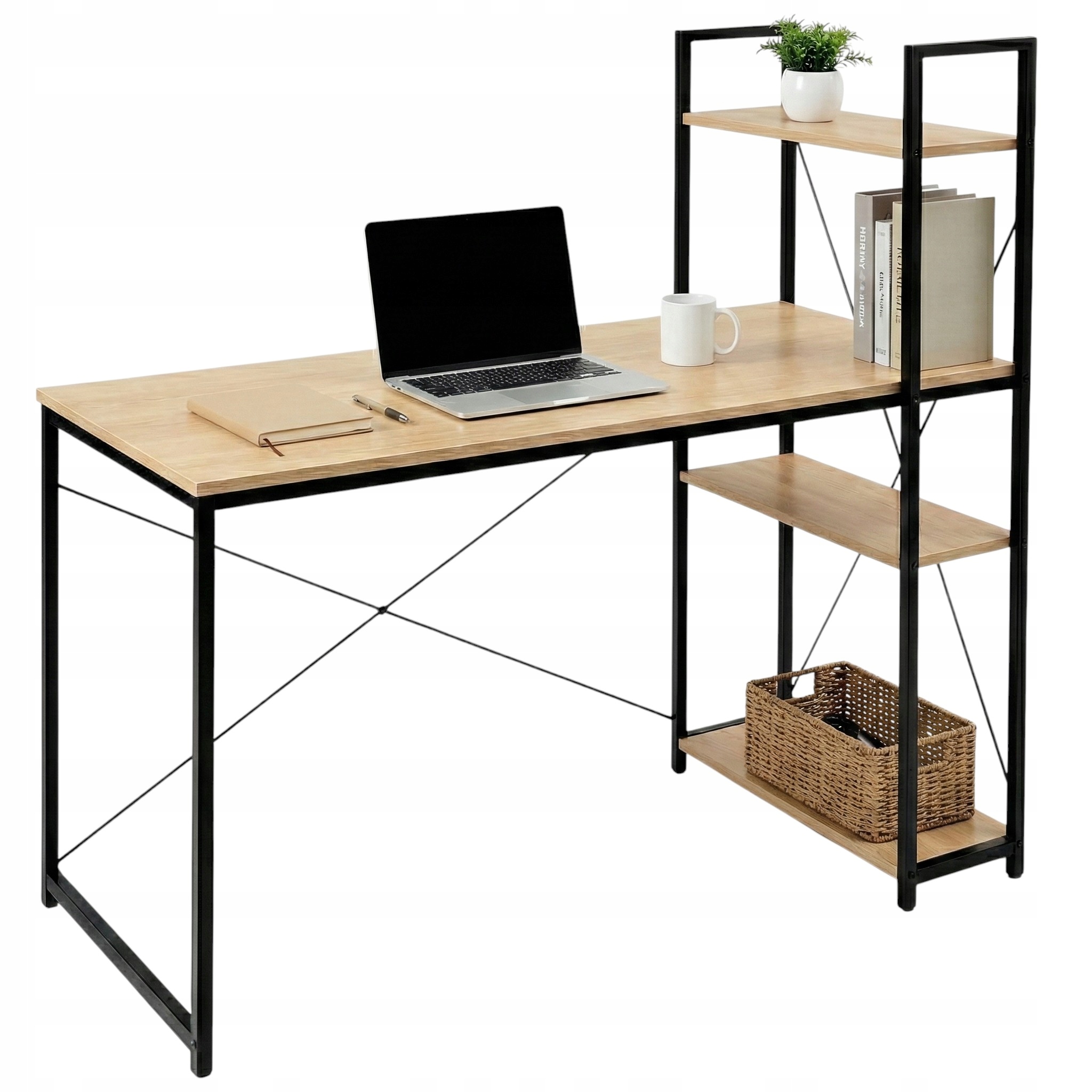 Biurko Komputerowe z Regałem 120x60x120 loft Dwustronne kolor Dąb