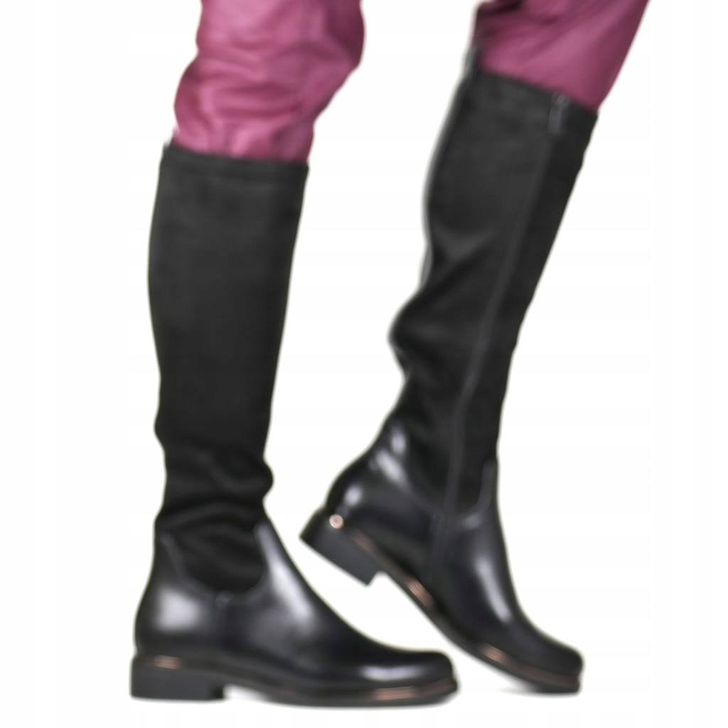 Dámské Kozačky Kozačky Na Ploché Podrážce Černé Lico Semišové, Přiléhavé