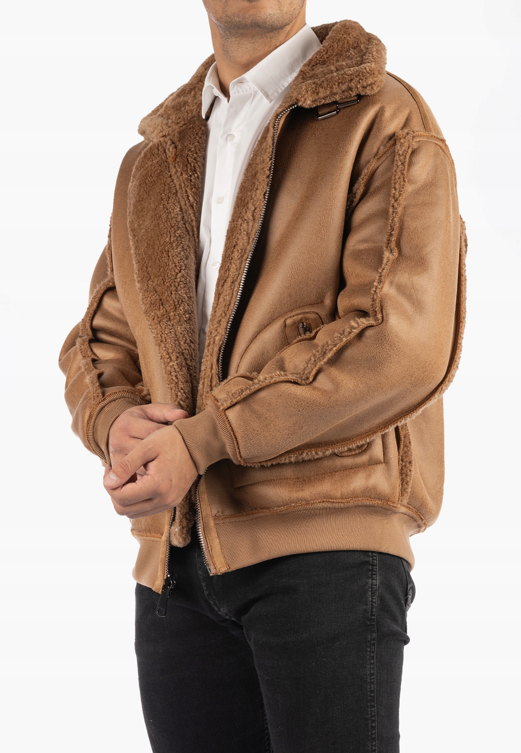 Kožuch Bunda Oboustranná Zateplená Pánská Hnědá Stojáček Vysoký Nákrčník: S