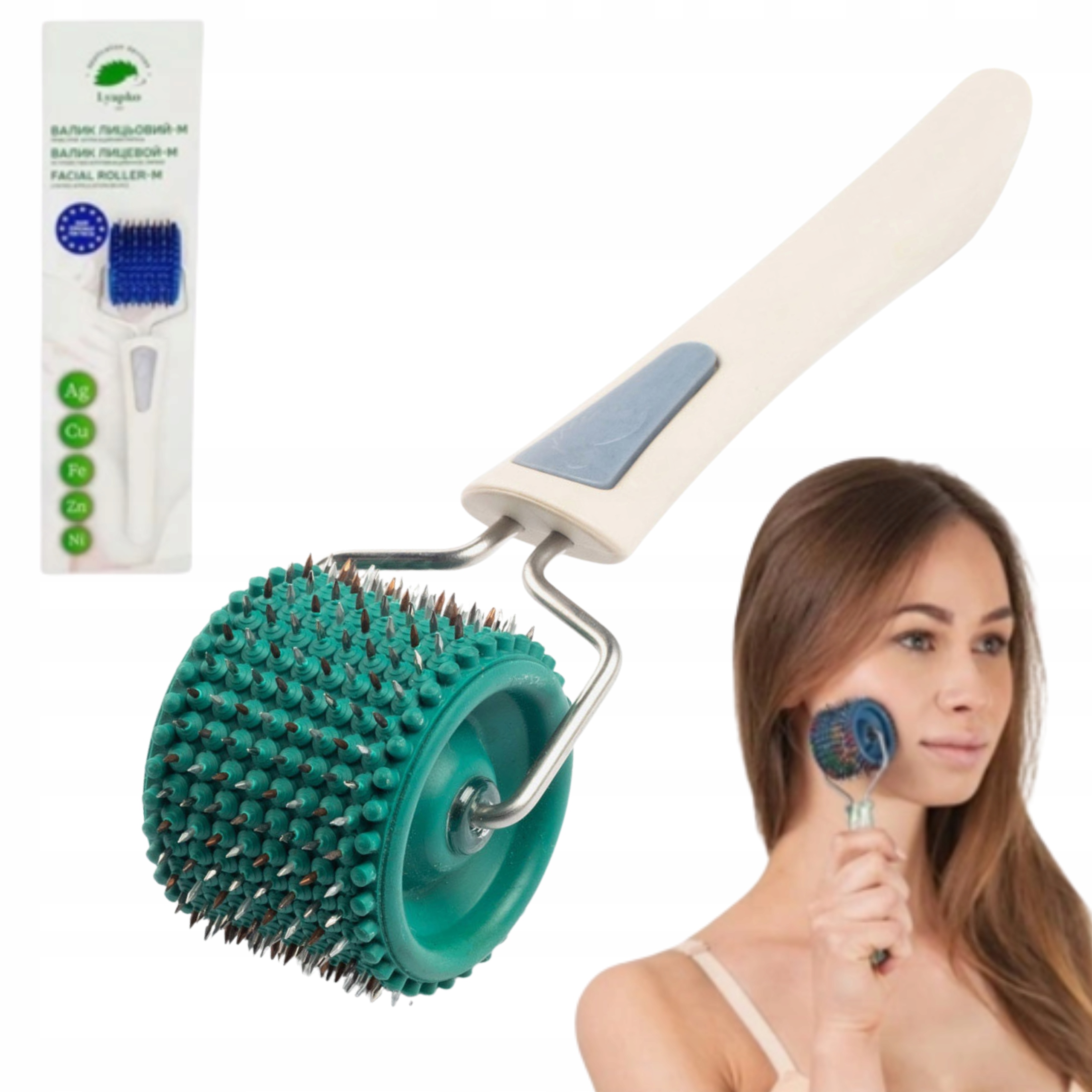 Lyapko Wałek Do Masażu Twarzy Z Igłami Aplikator Wieloigłowy 3,5MM Zielony