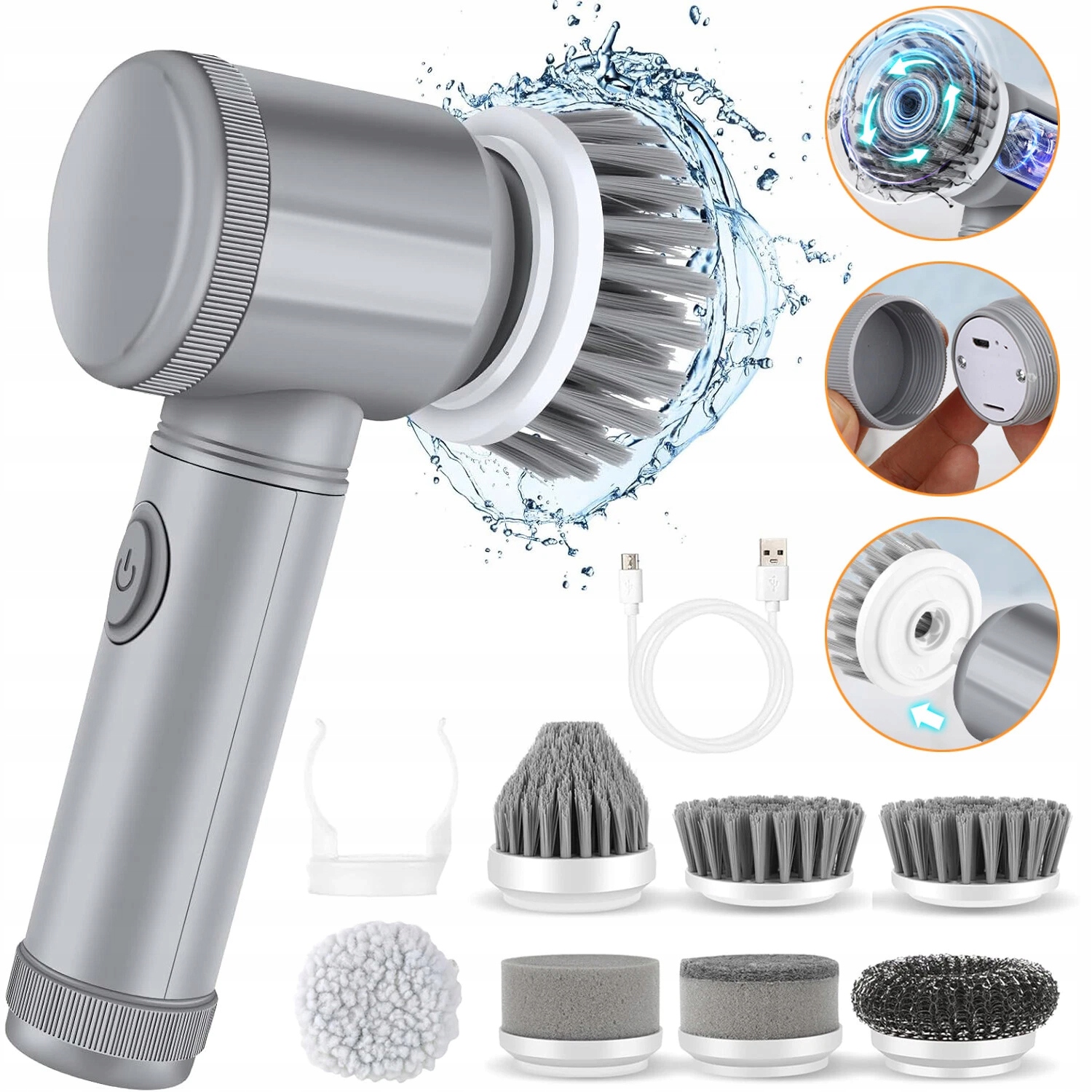 Levně Elektrický Čisticí Kartáč 5V1 Otočný 360° Usb Bílý