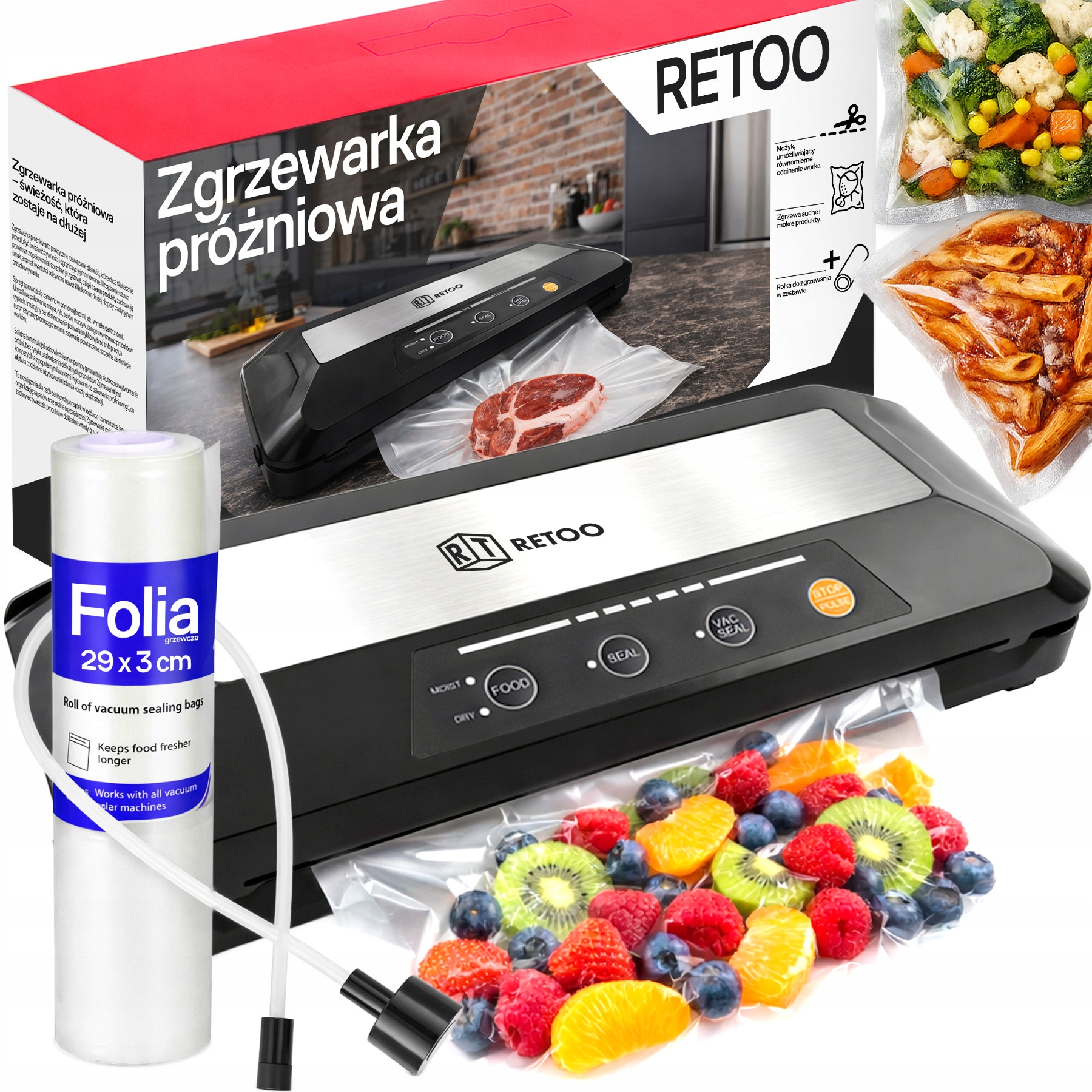 Automatická Vakuová Svářečka Potravin Balička 110W Fólie 3M Hadička
