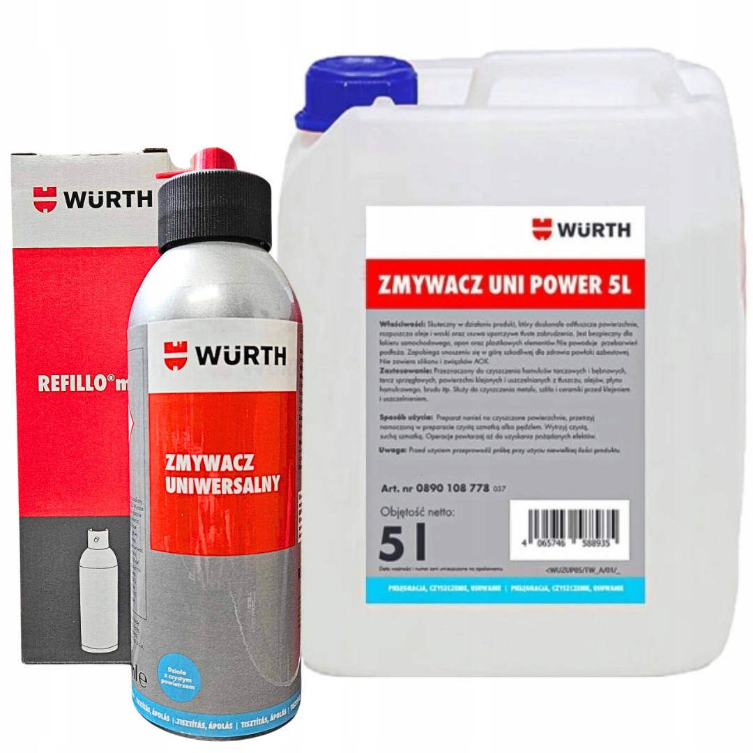 Univerzálny odstraňovač vzduchu Wurth 5L tlaková nádoba Wurth Refillo 400 ml