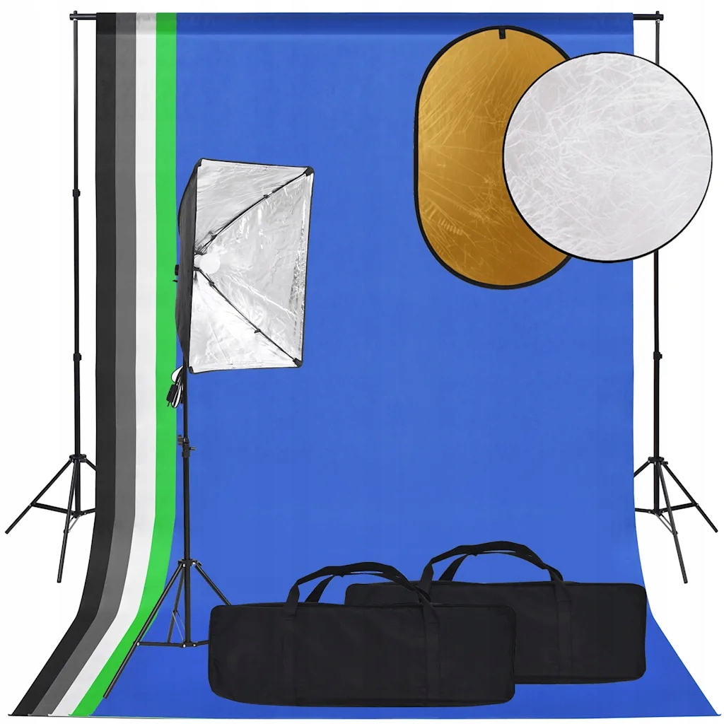 Zestaw studyjny z lampą softbox, tłami i blendam