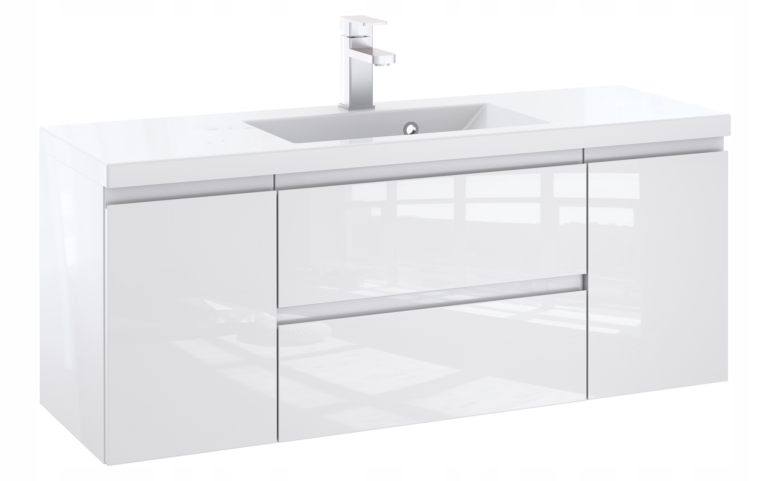 SZAFKA ŁAZIENKOWA Z UMYWALKĄ 120 CM D BIAŁY LAKIER POŁYSK FREZ ZMONTOWANA