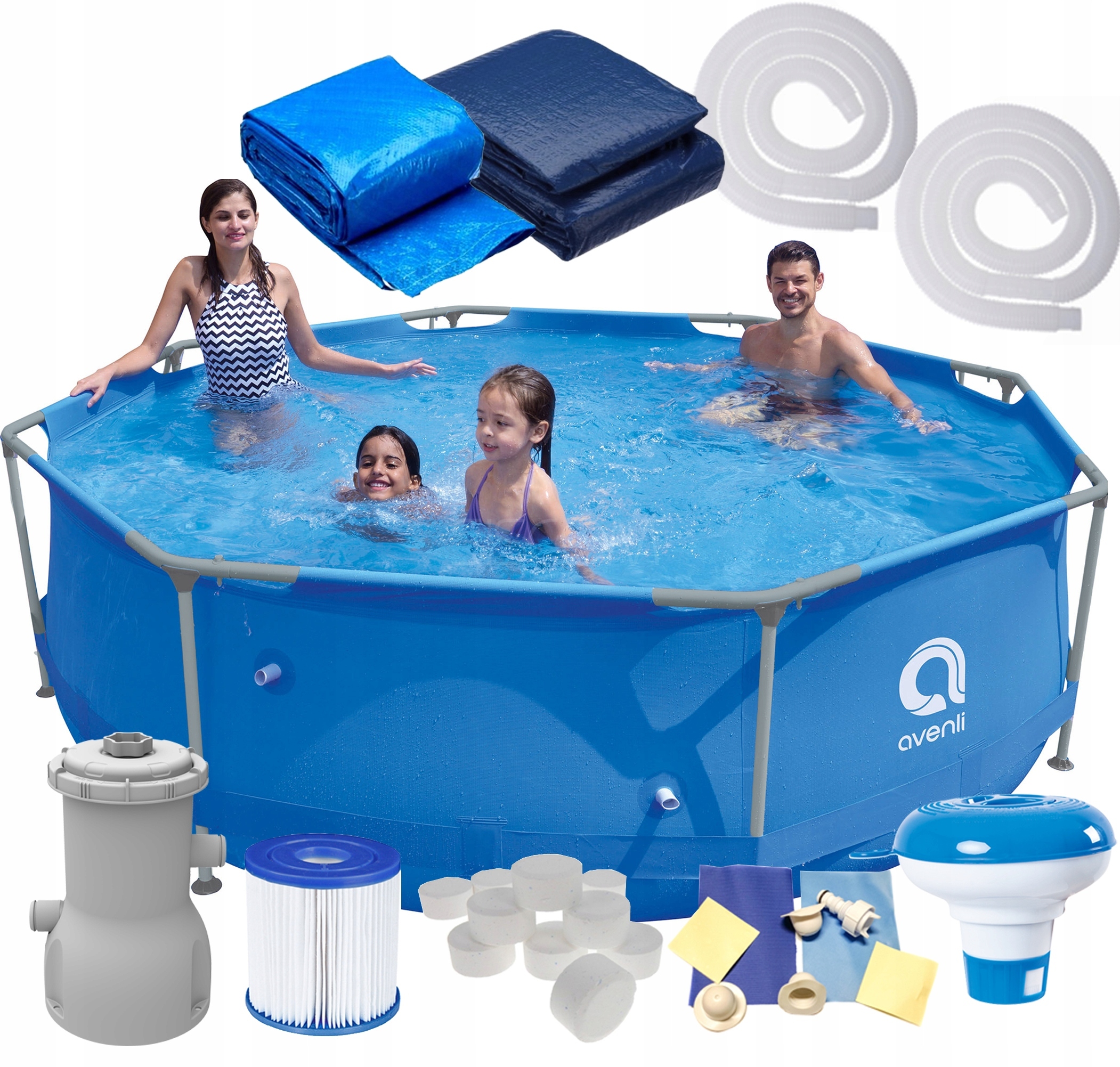 DUŻY BASEN OGRODOWY STELAŻOWY 305x76cm ZESTAW 17w1 + POMPA + CHEMIA GRATIS