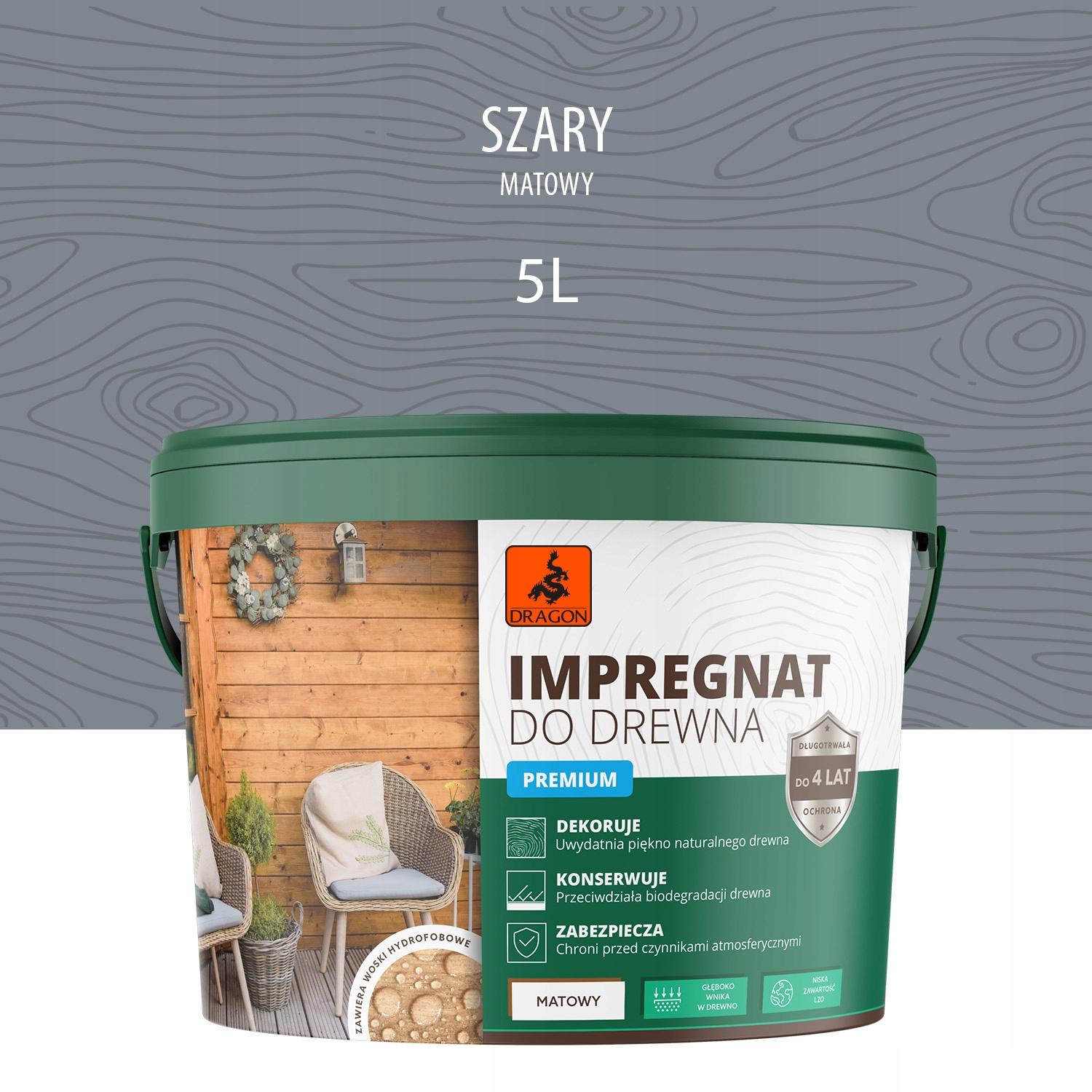 Impregnat akrylowy do drewna Premium 5L Szary