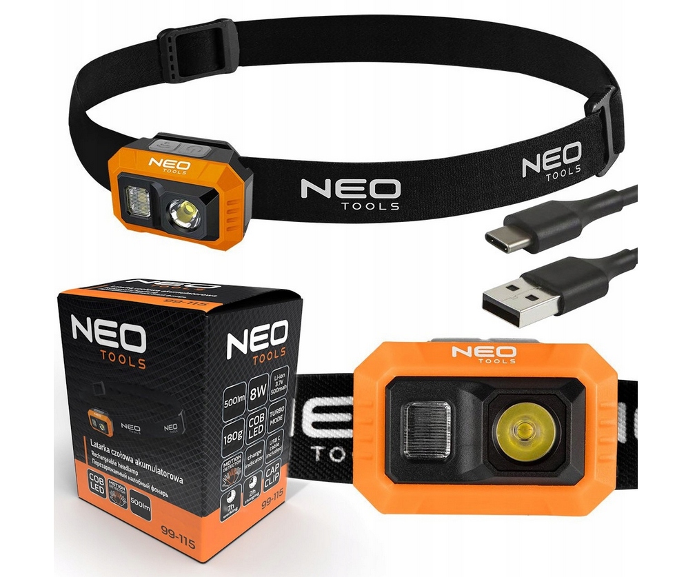 Latarka czołowa akumulatorowa 500 lm Usb Cob Led 99-115 Neo Tools