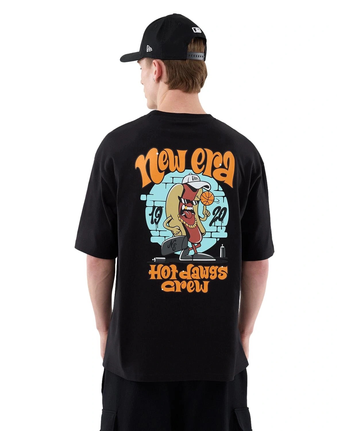 Tričko pánské New Era tričko Hot Dawgs Crew bavlněné černé oversize