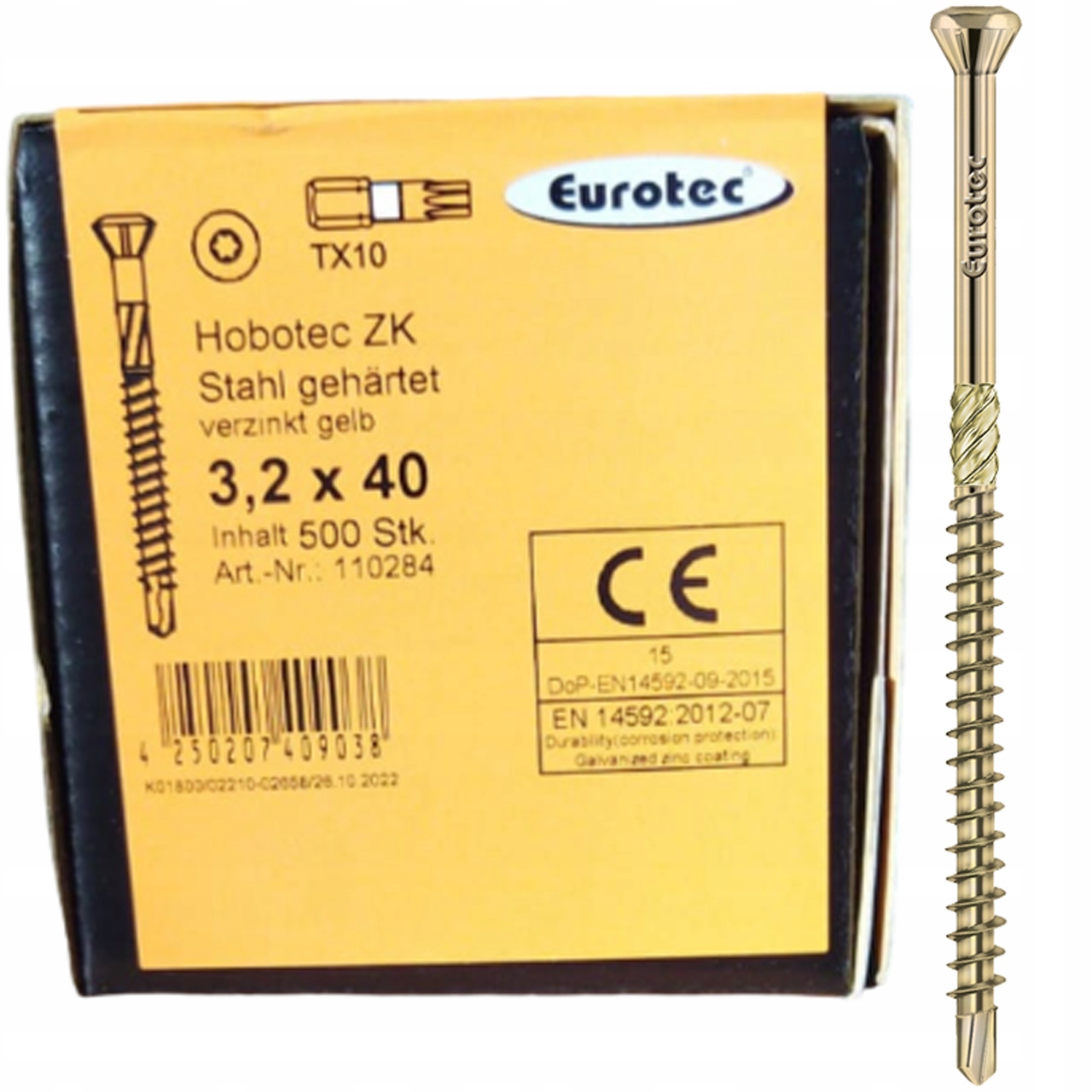 Wkręty Do Drewna Podłogi Elewacji Ocynk Złote Hobotec TX10 3,2X40mm 500szt