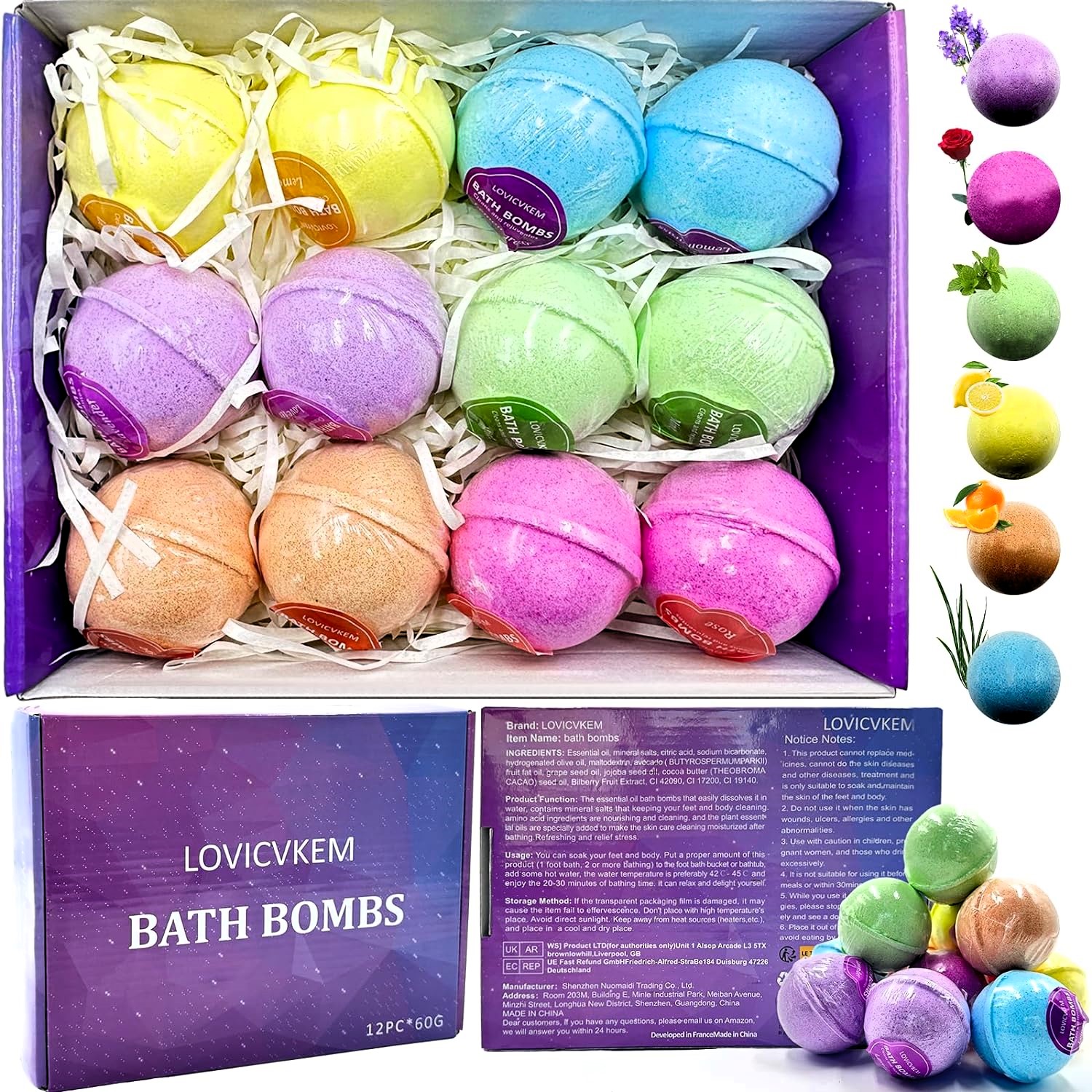 BOMBY DO KĄPIELI ZESTAW 12 SZTUK RÓŻNE ZAPACHY KULE KĄPIELOWE SUPER JAKOŚĆ