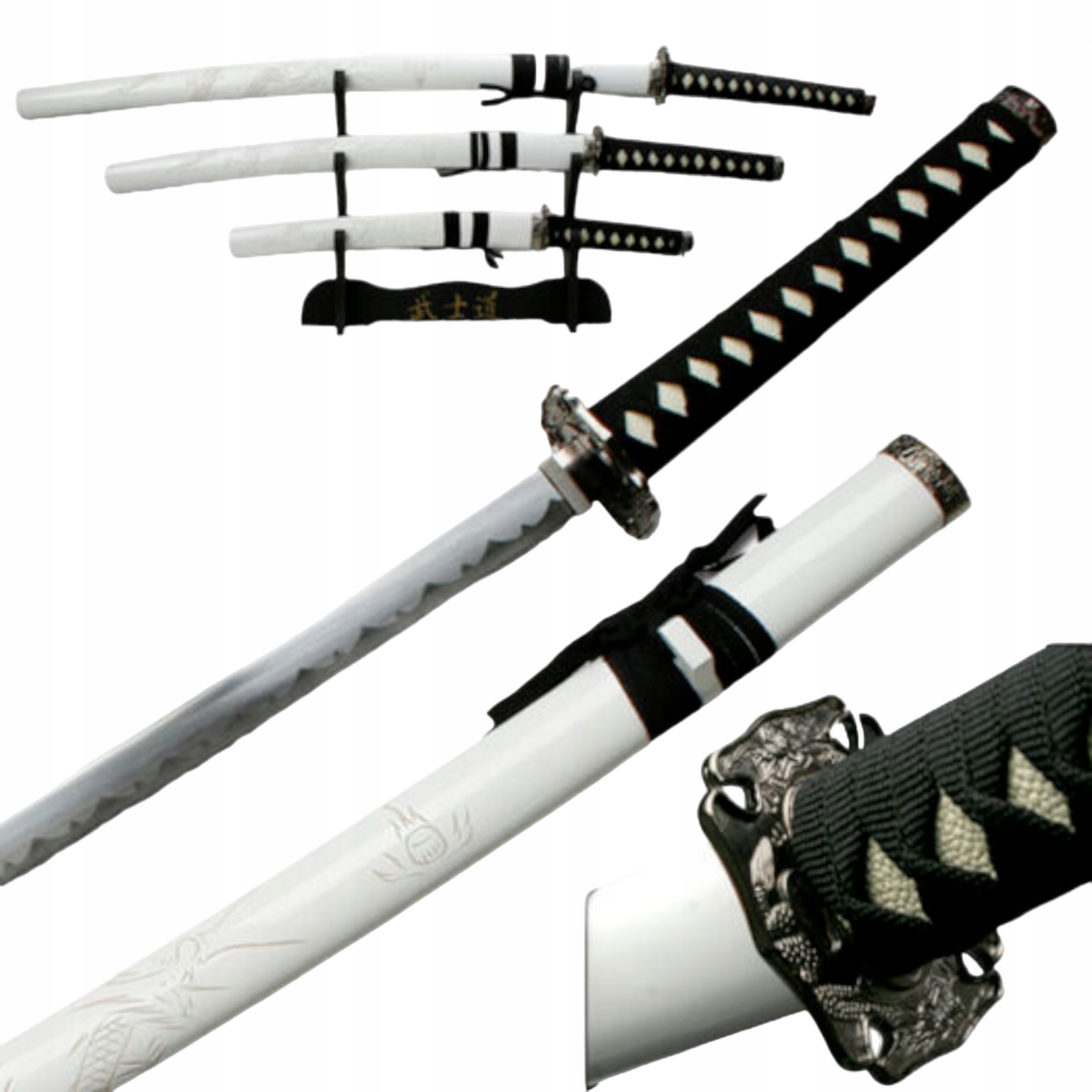 Bílý Drak Katana Wakizashi Tanto Stojan HK1101