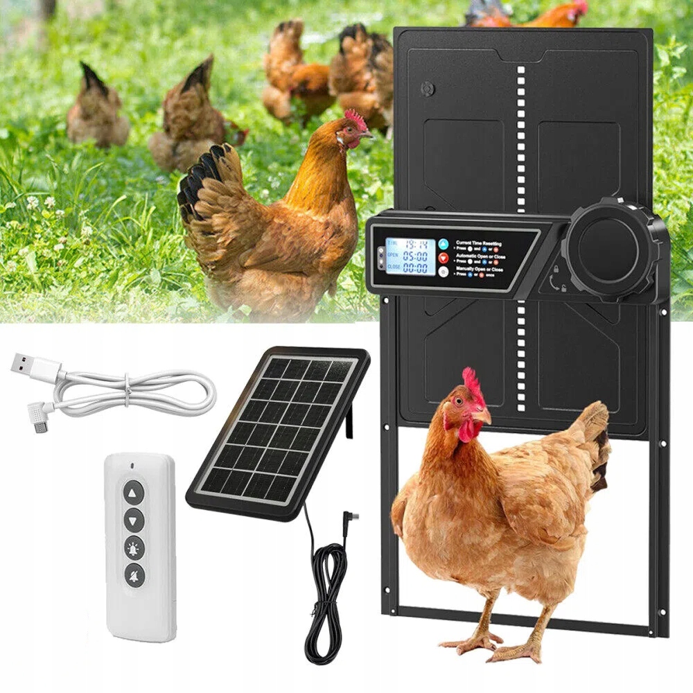 DRZWI AUTOMATYCZNE DO KURNIKA SOLARNA Z LCD TIMEREM WYTRZYMAŁY Z PILOT