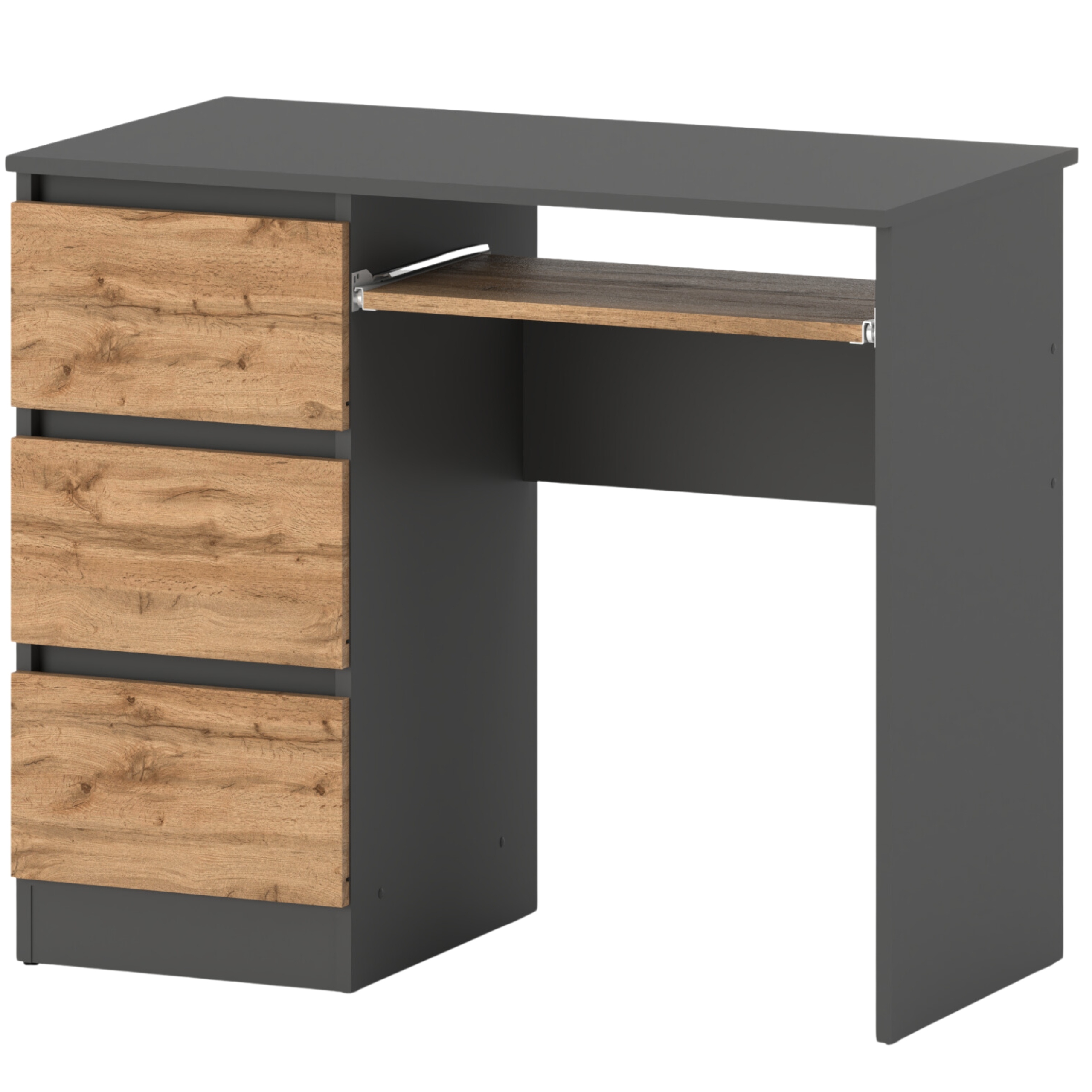 Školský Stôl 90 CM Sivý Dub Wotan, Počítačový, Mládežnícky, S Zásuvkami