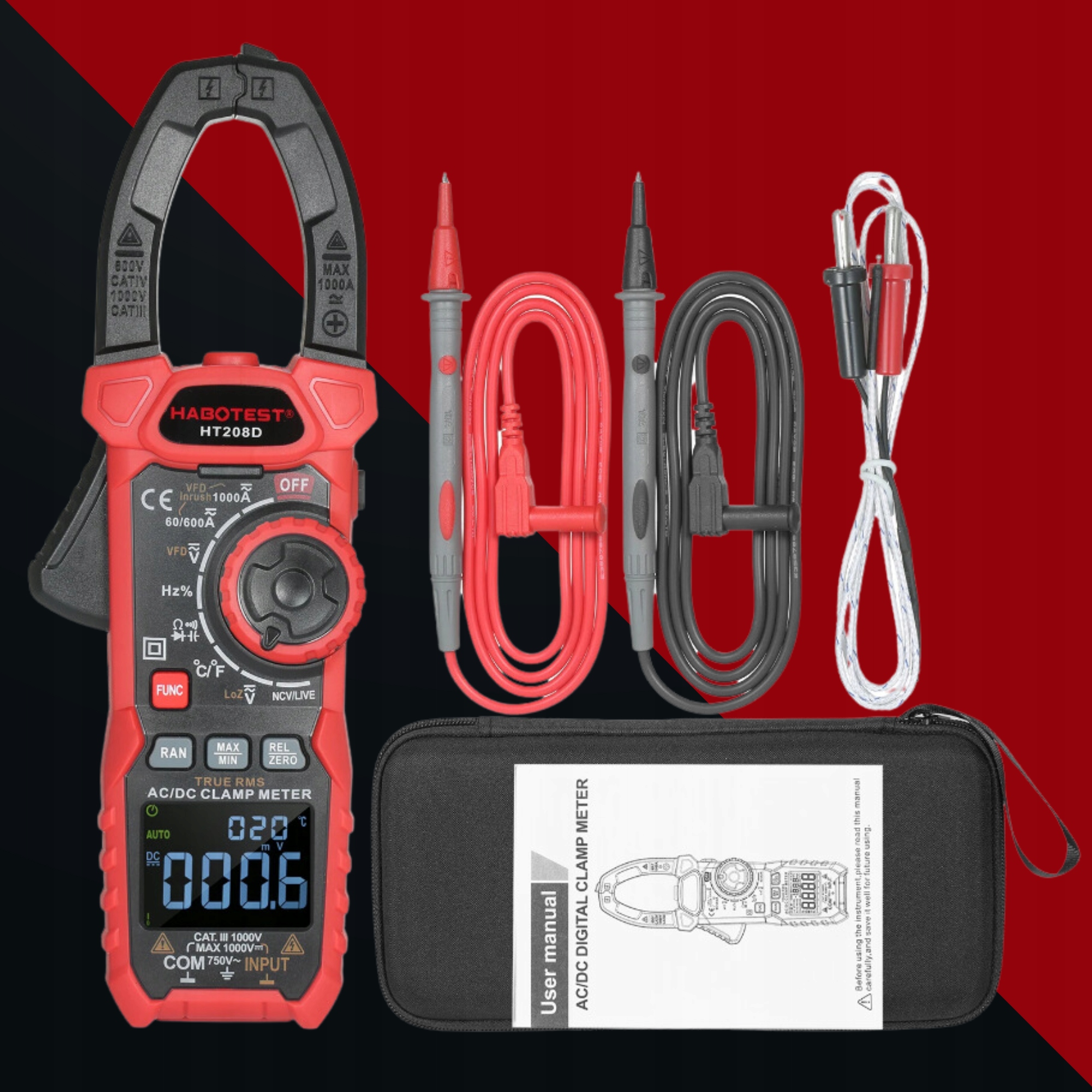 MULTIMETR CĘGOWY TERMOPARA MIERNIK LCD LATARKA LED BATERIE PRZEWODY ETUI Stan opakowania oryginalne