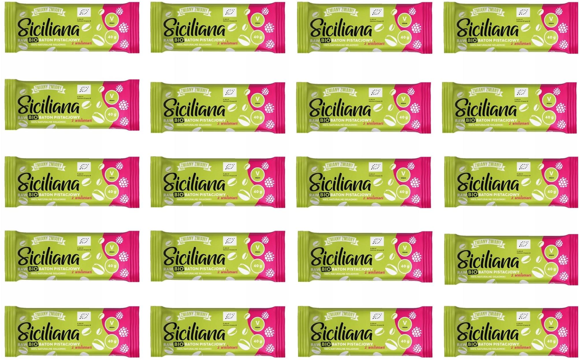 Sada 20 X Pistáciová Bio Tyčinka S Malinami Bio 40 G Bez Cukru Siciliana